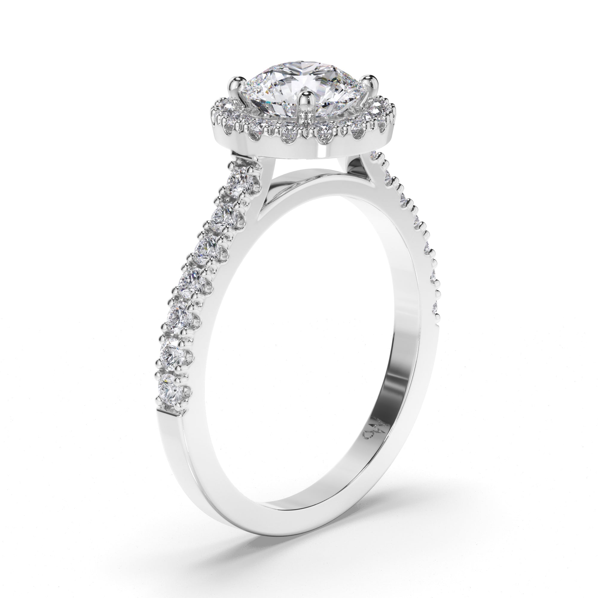 Round Diamond Engagement Ring with Cut Claw Halo and Band