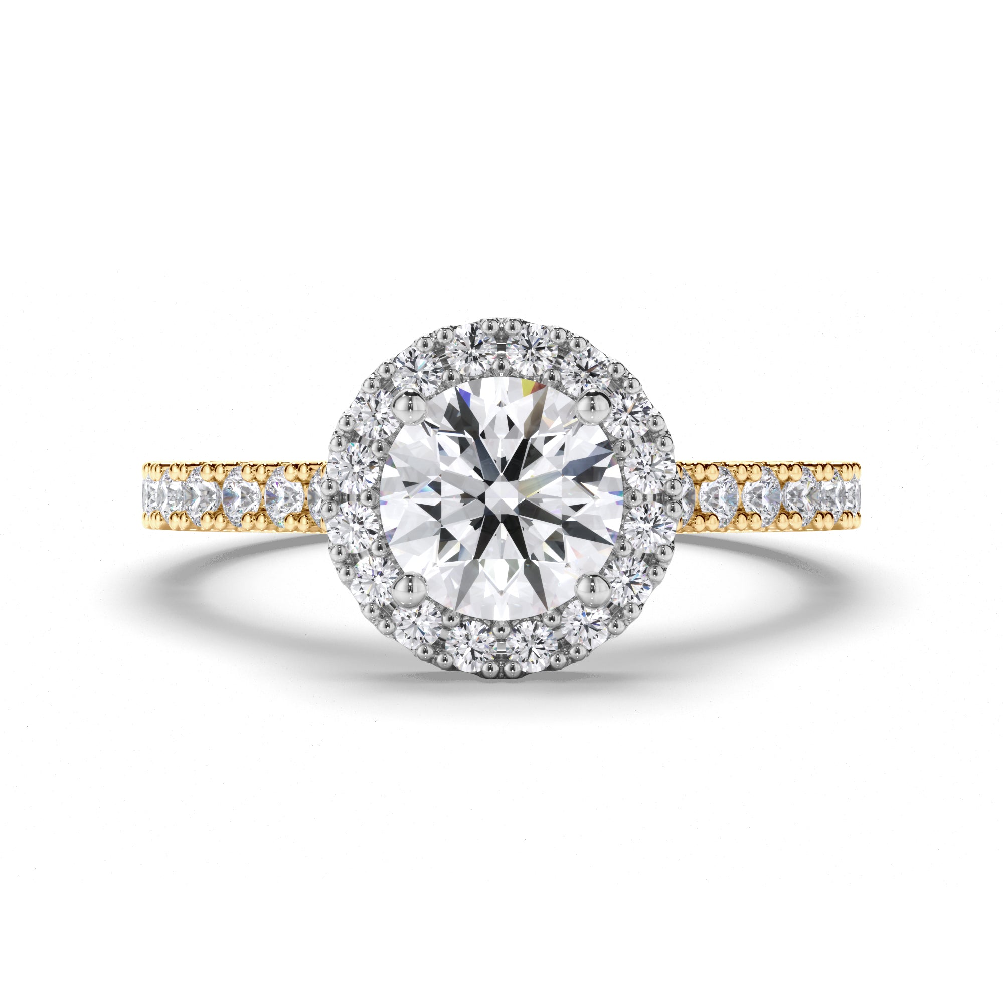 Round Diamond Engagement Ring with Cut Claw Halo and Band