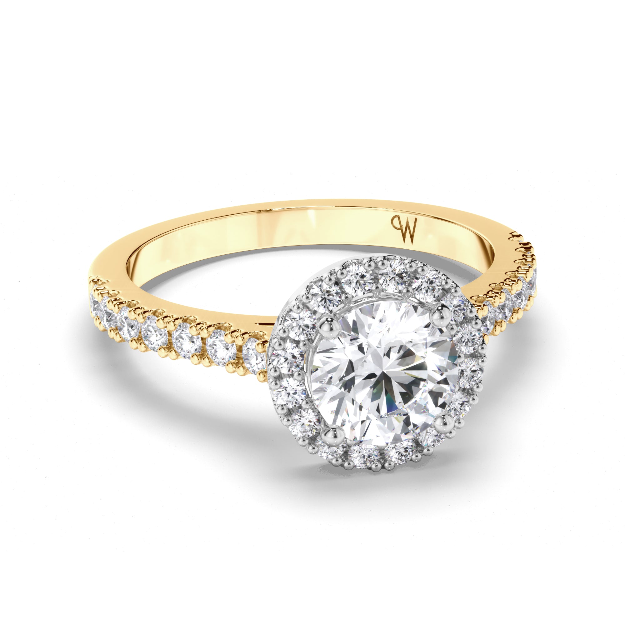 Round Diamond Engagement Ring with Cut Claw Halo and Band