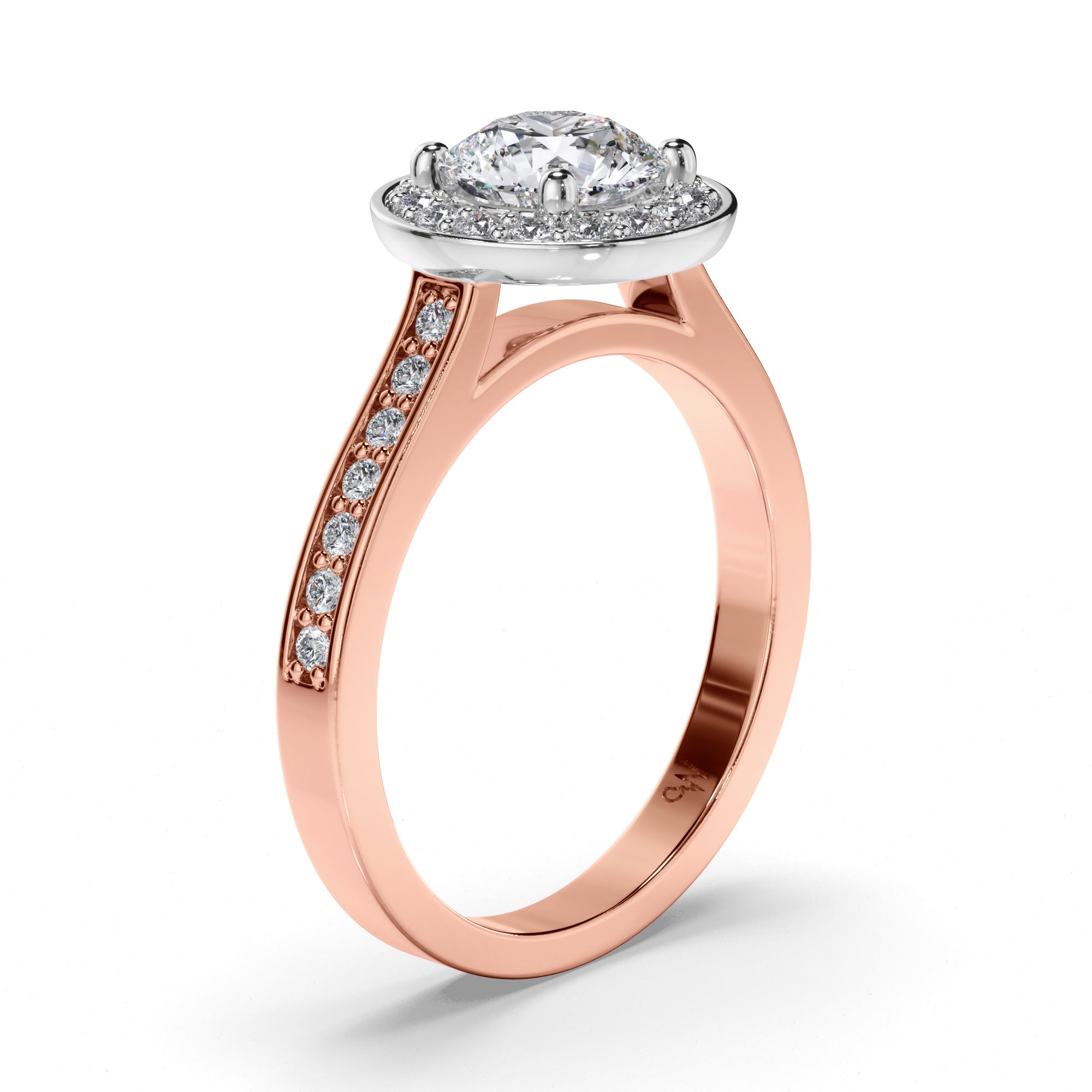 Round Diamond Engagement Ring with Bead Set Halo and Band