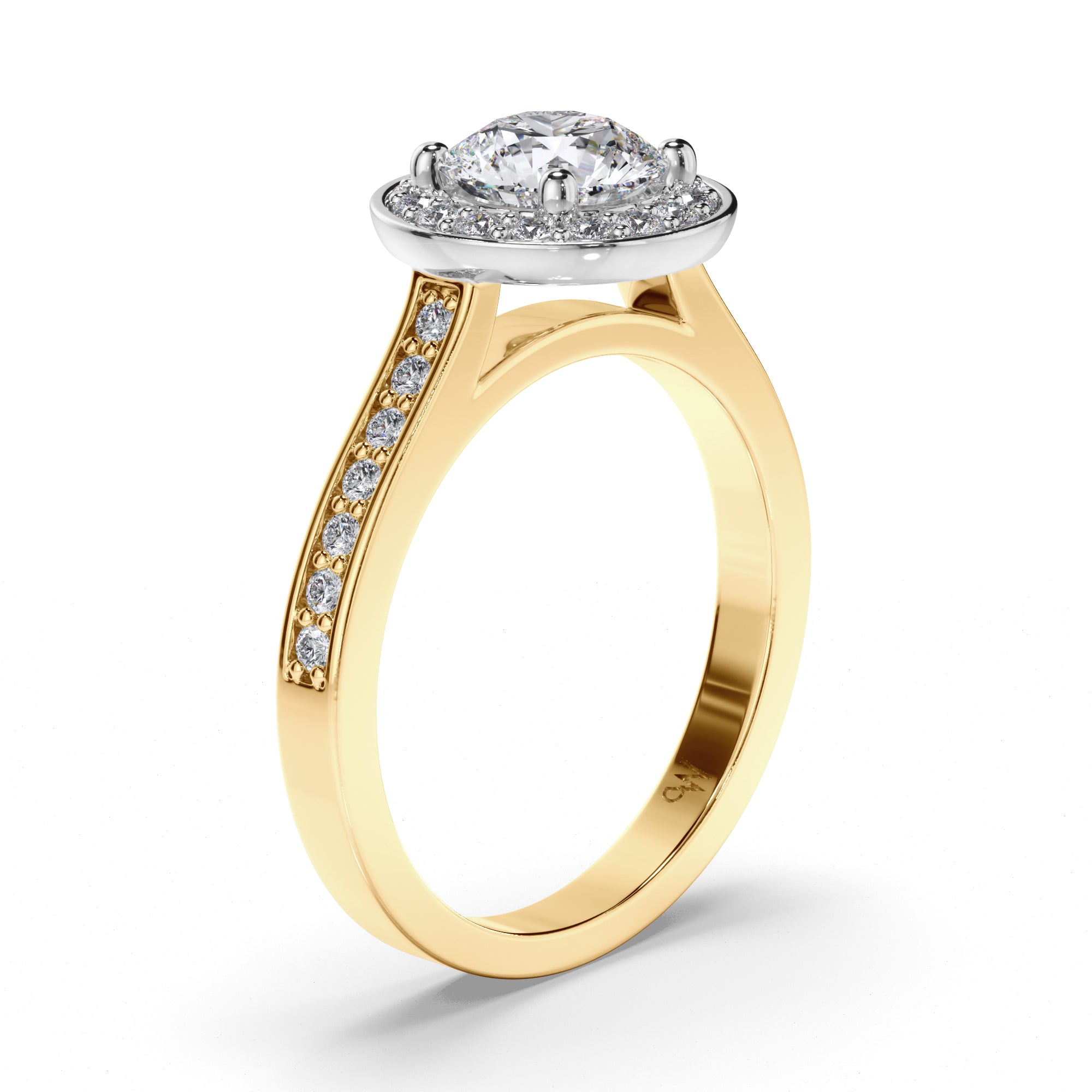 Round Diamond Engagement Ring with Bead Set Halo and Band