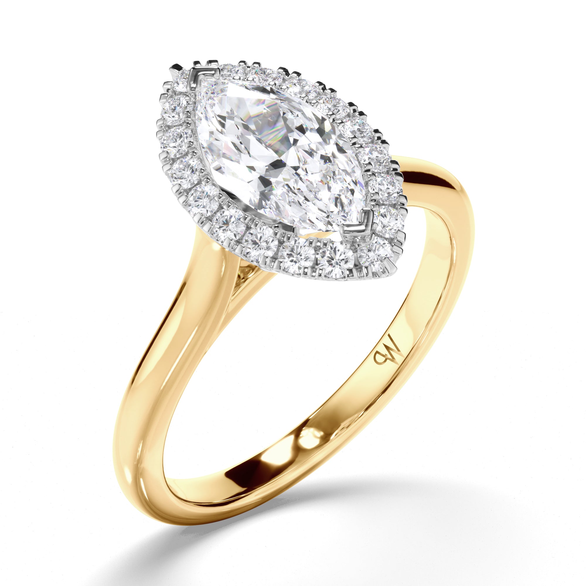 Marquise Diamond Engagement Ring with Cut Claw Halo