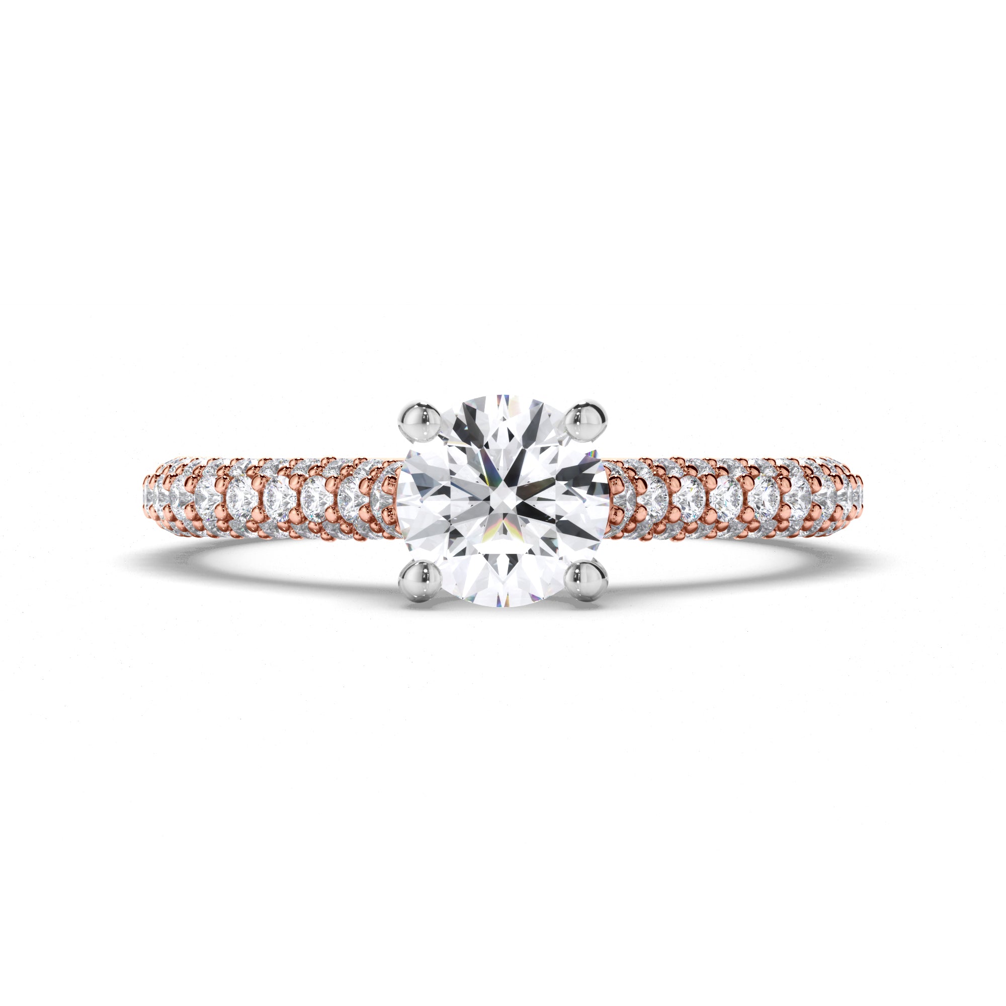 Round Diamond Engagement Ring with Pave Band