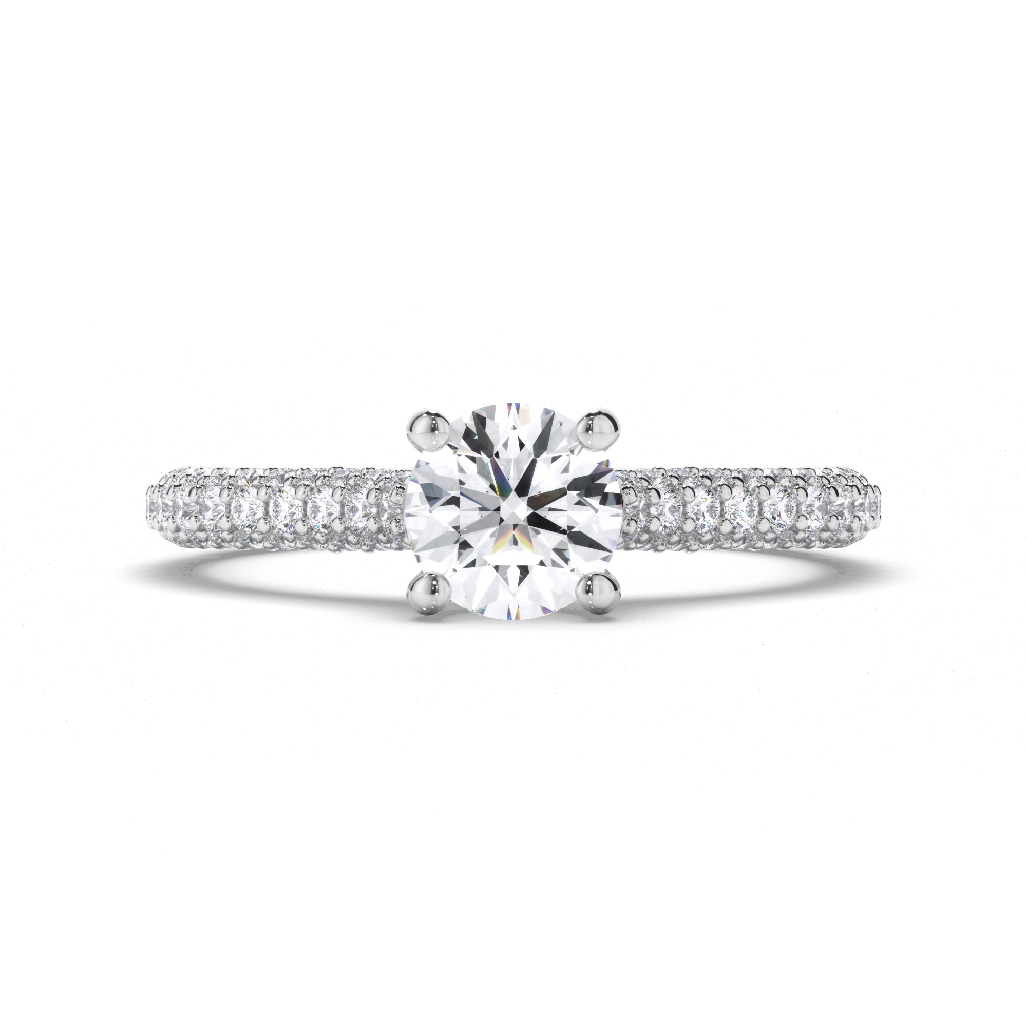 Round Diamond Engagement Ring with Pave Band