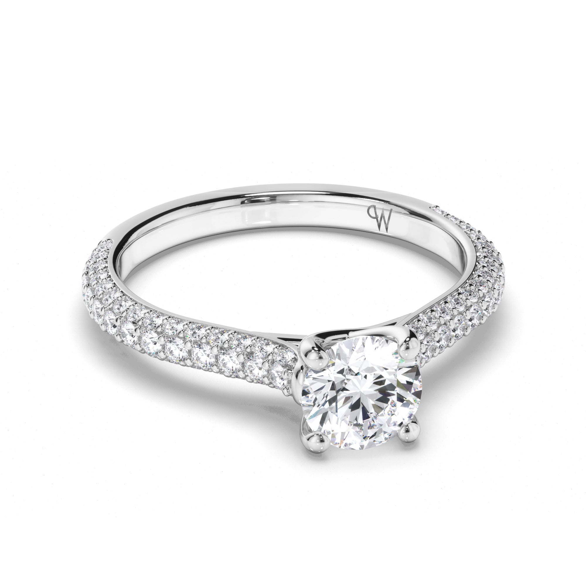Round Diamond Engagement Ring with Pave Band