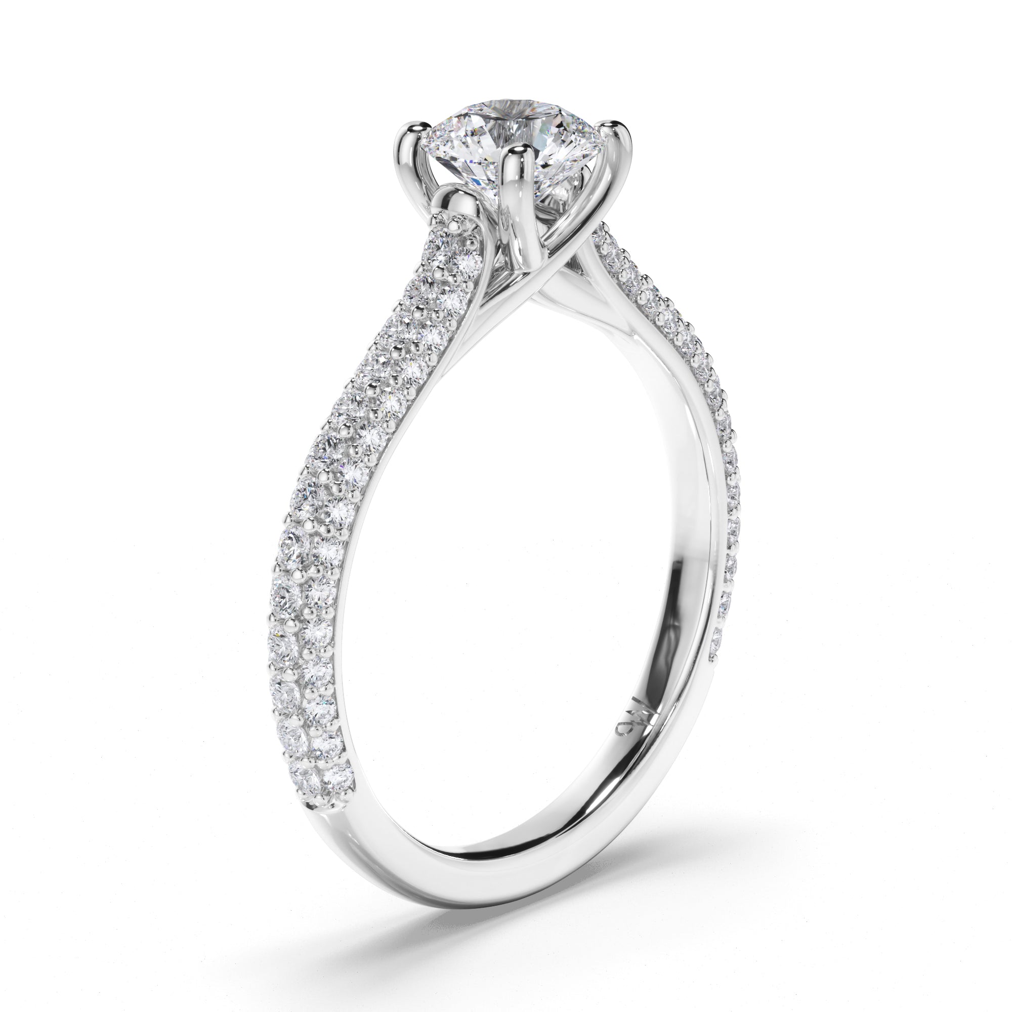 Round Diamond Engagement Ring with Pave Band