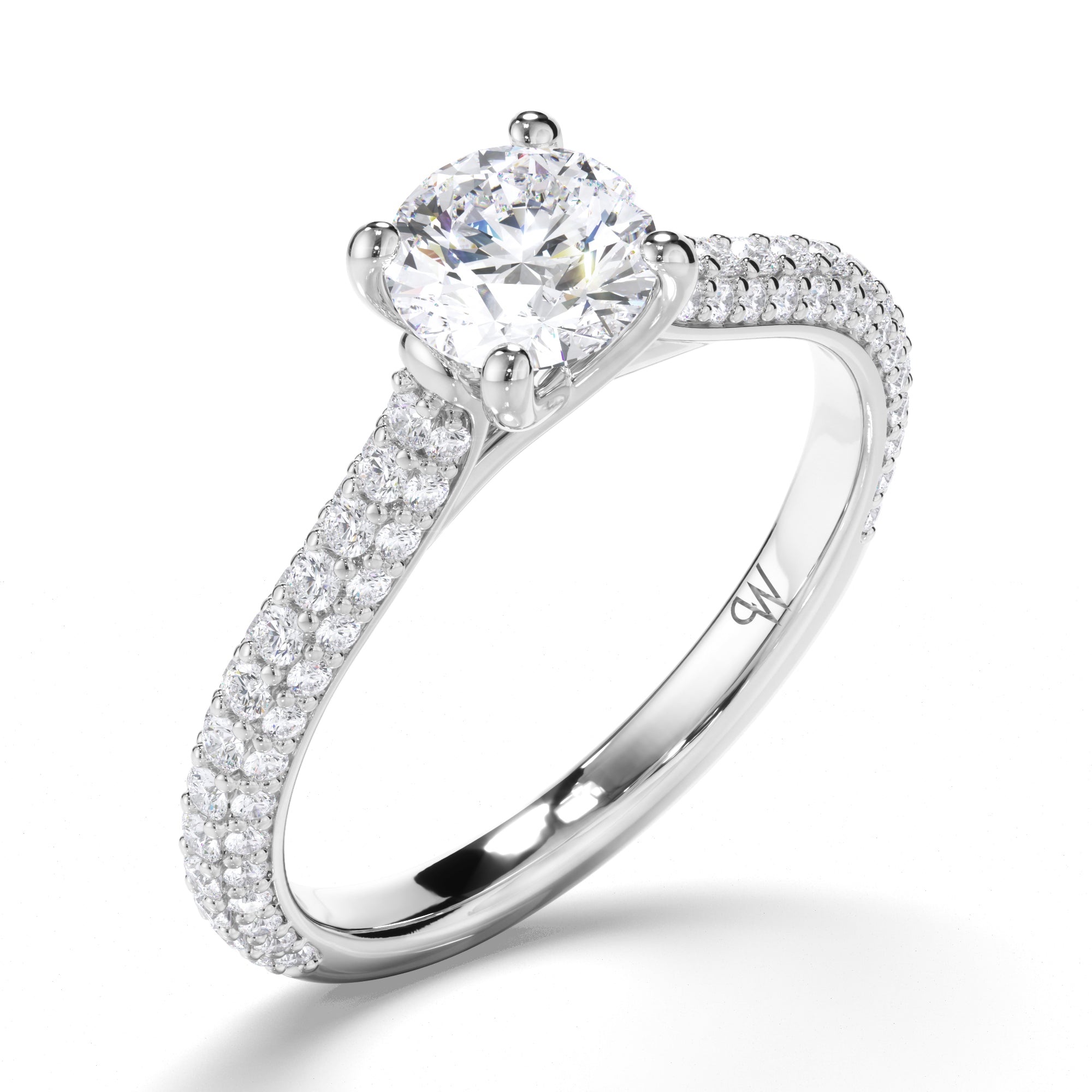 Round Diamond Engagement Ring with Pave Band
