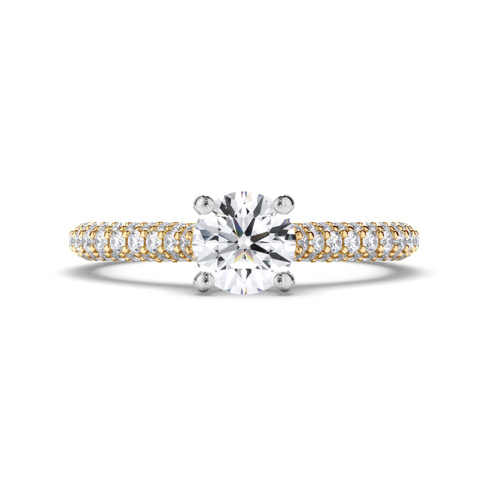 Round Diamond Engagement Ring with Pave Band