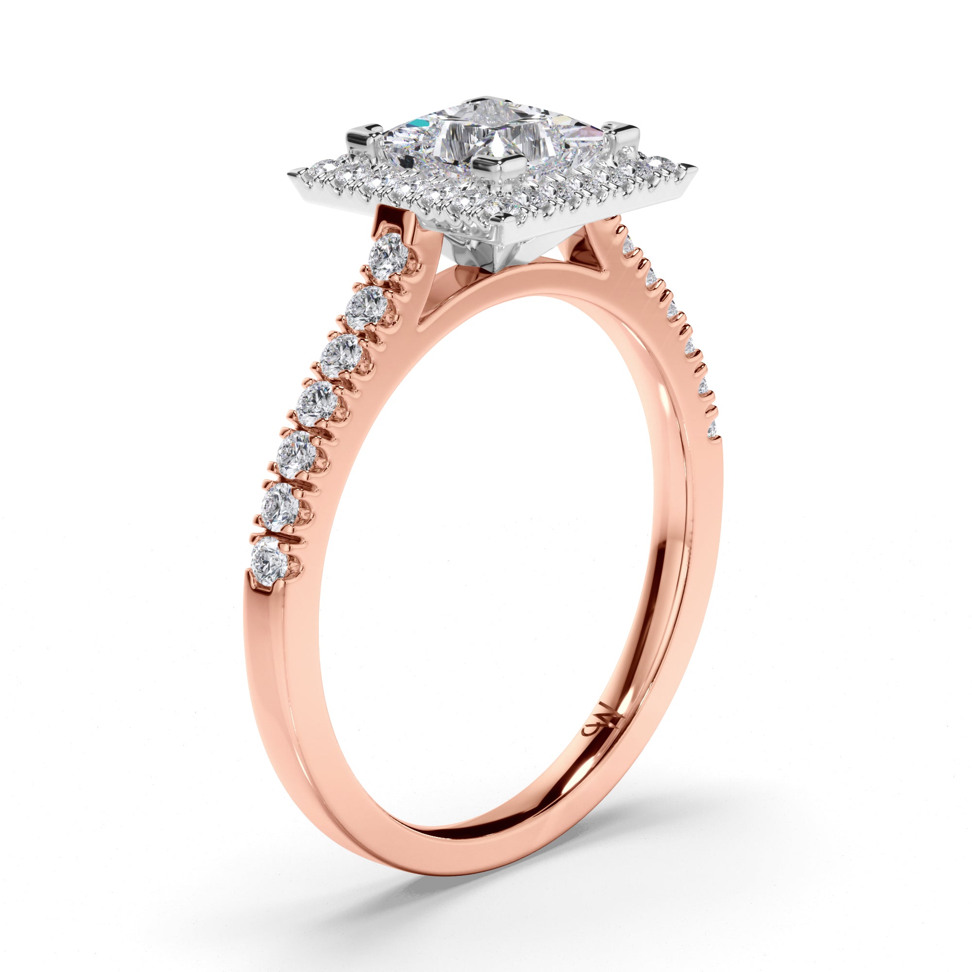 Princess Cut Diamond Engagement Ring with Cut Claw Halo and Band