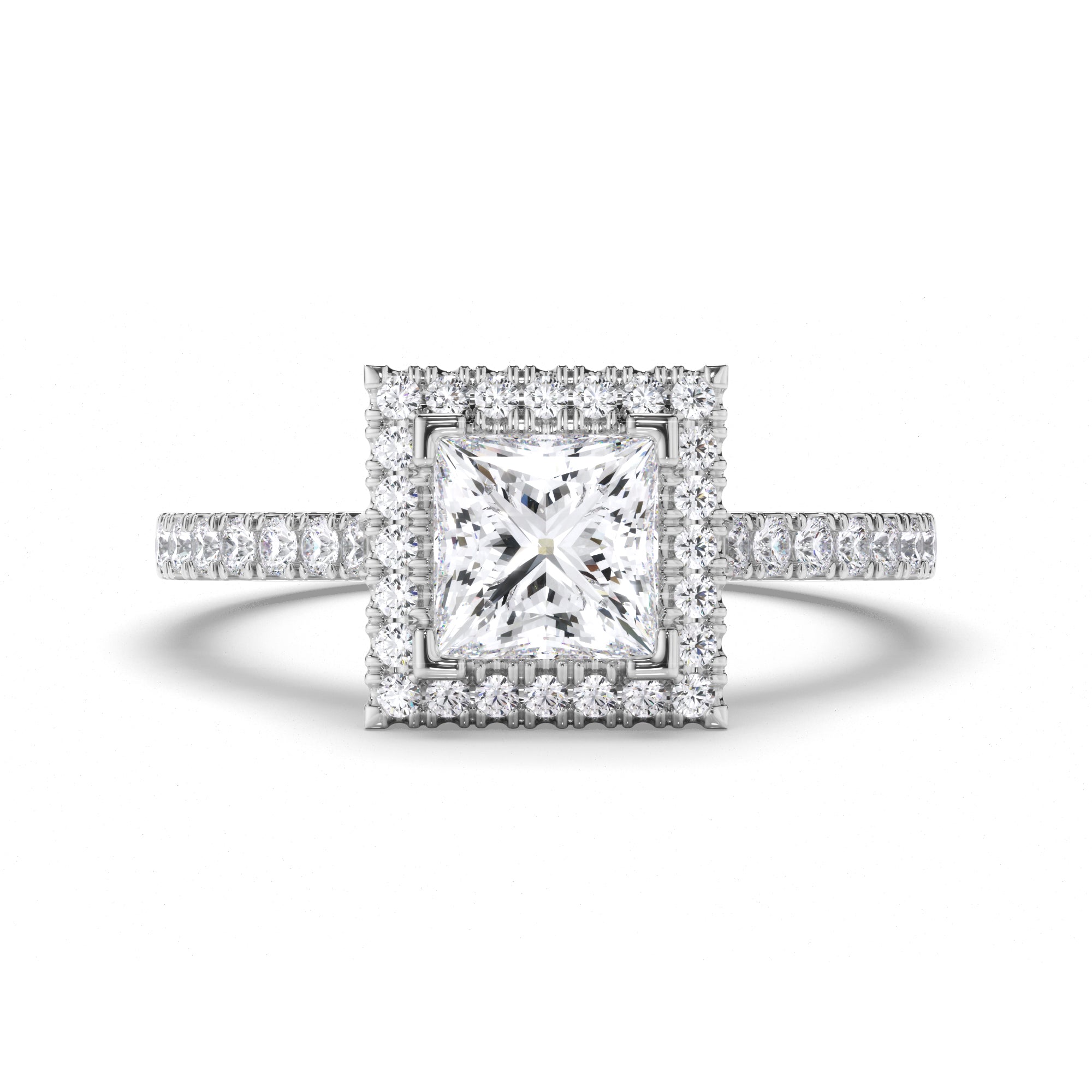 Princess Cut Diamond Engagement Ring with Cut Claw Halo and Band