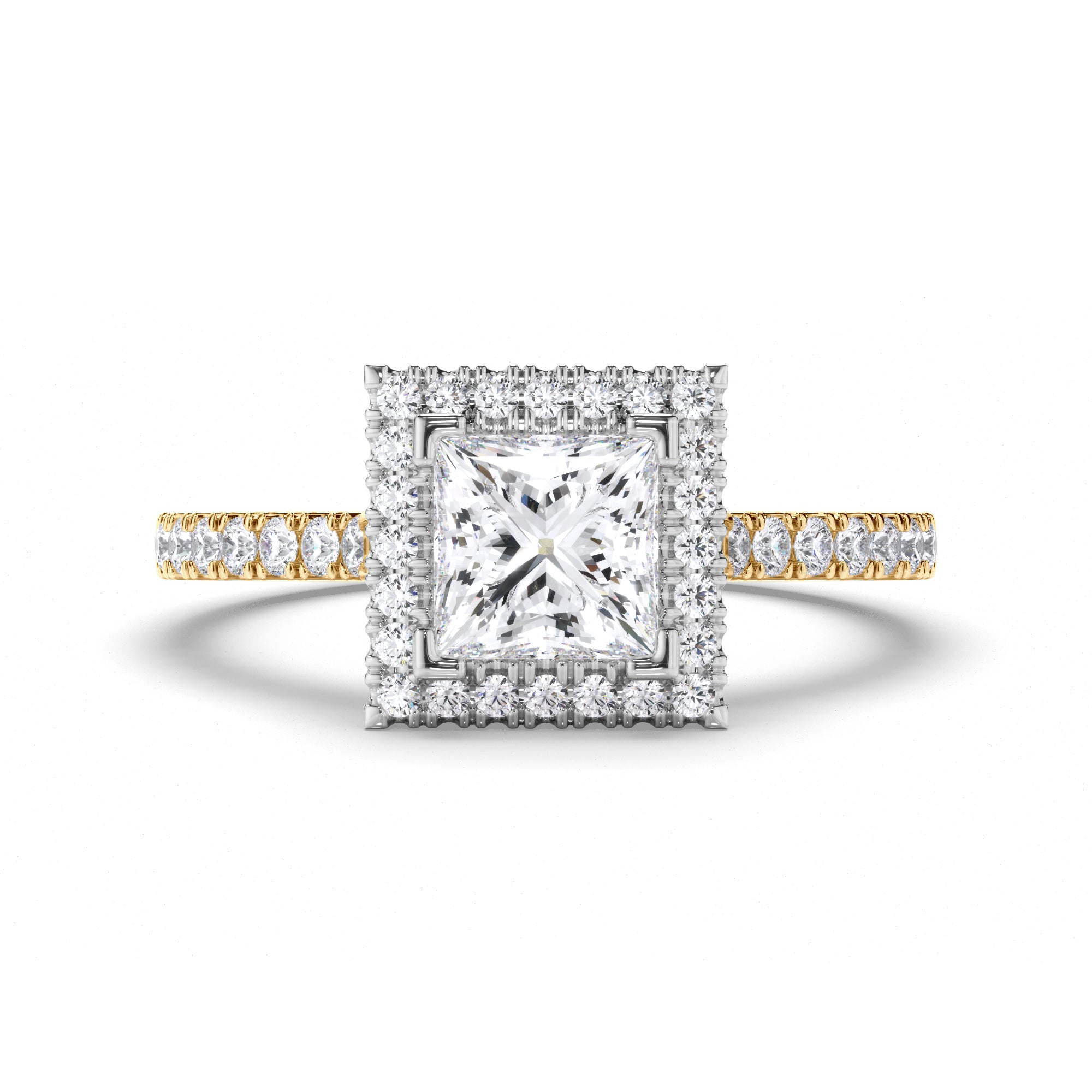 Princess Cut Diamond Engagement Ring with Cut Claw Halo and Band