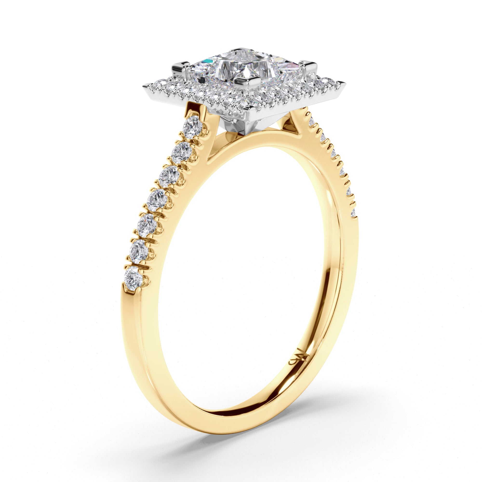 Princess Cut Diamond Engagement Ring with Cut Claw Halo and Band