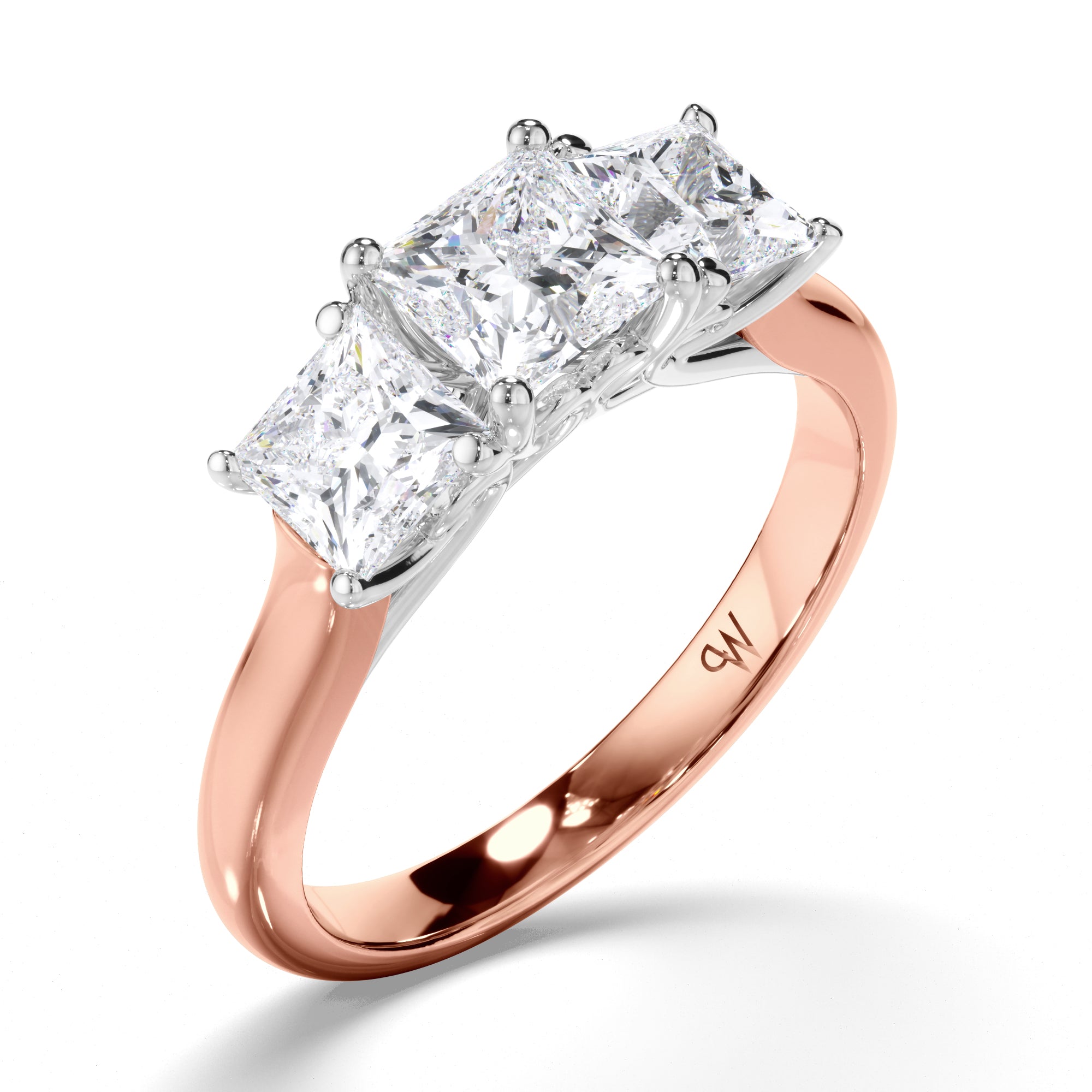 Princess Cut Diamond Trilogy Engagement Ring