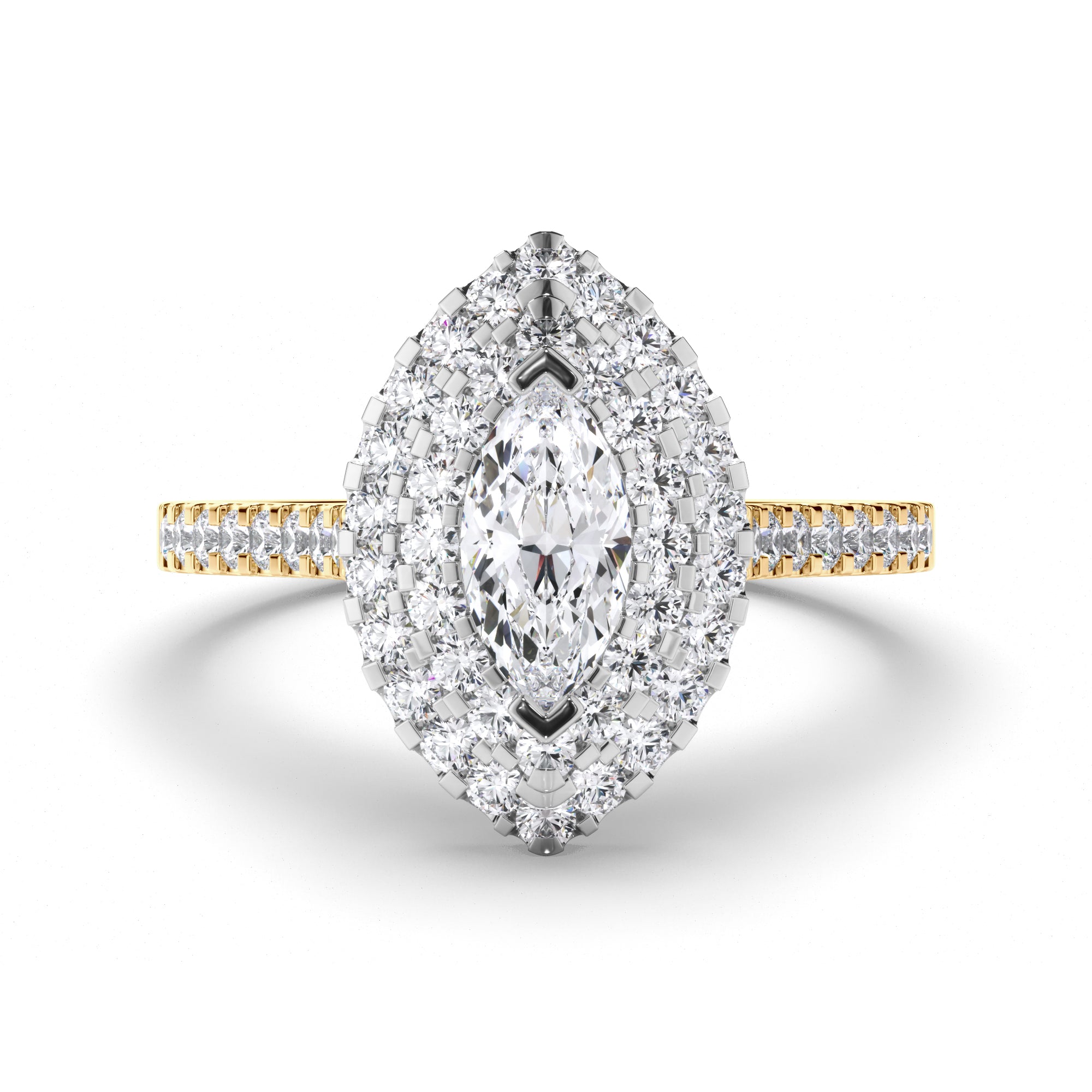 Marquise Diamond Engagement Ring with Double Cut Claw Halo and Diamond Band