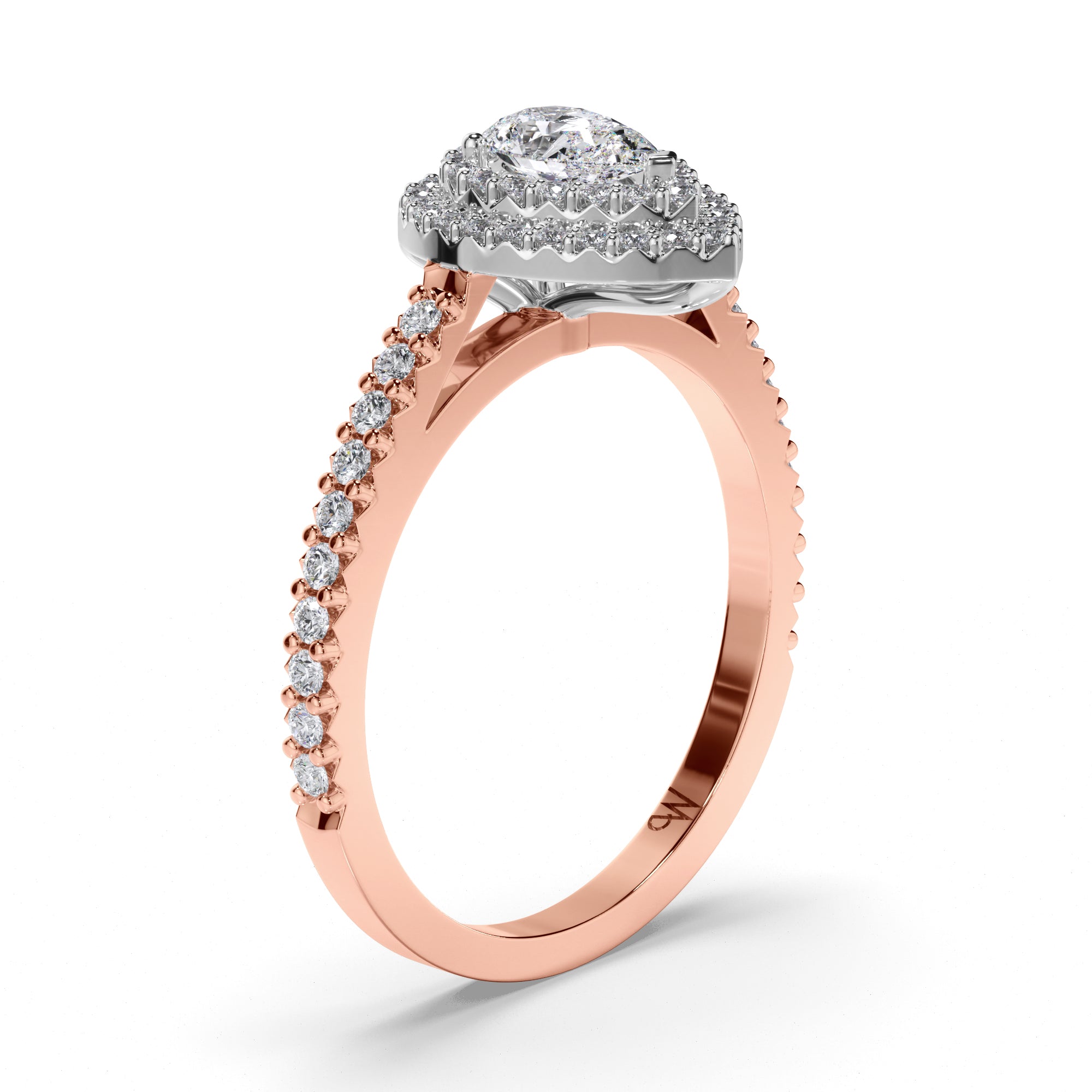 Pear Diamond Engagement Ring with Cut Claw Double Halo and Diamond Band