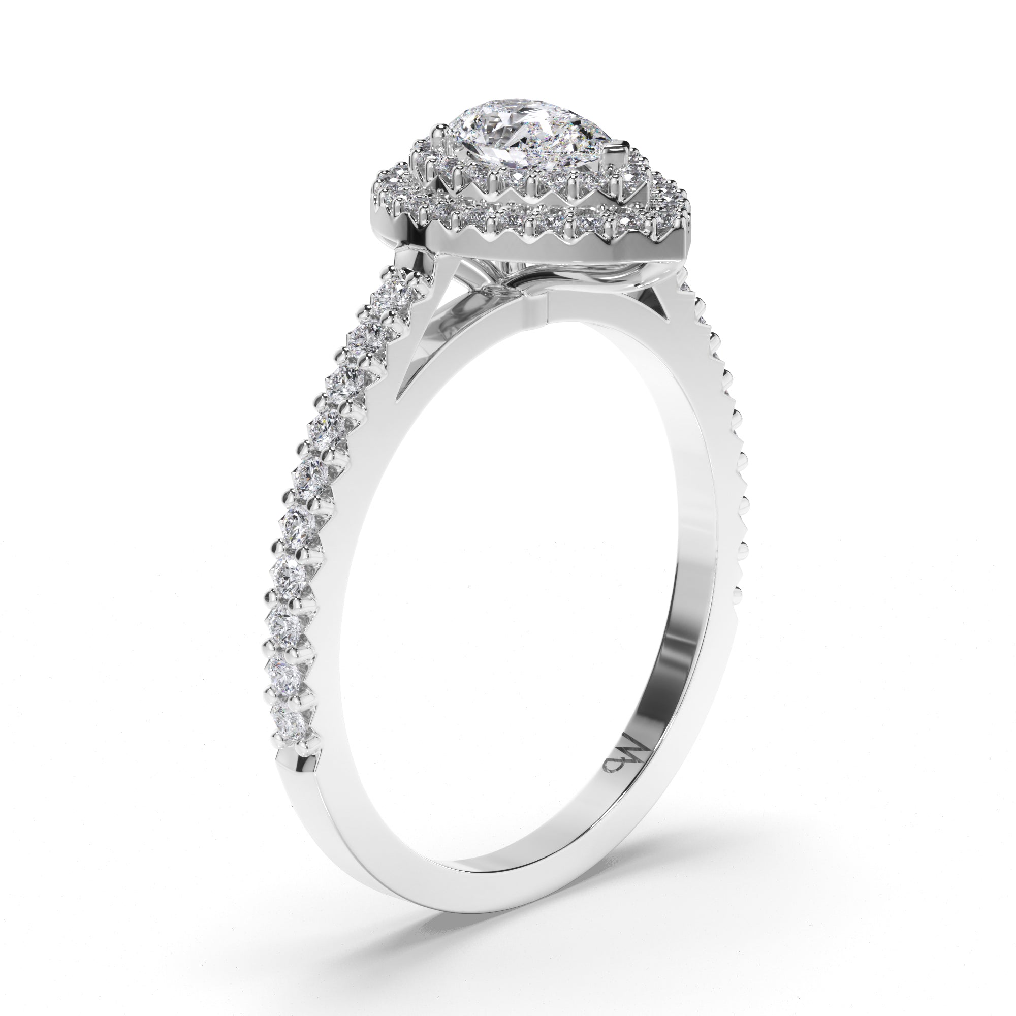 Pear Diamond Engagement Ring with Cut Claw Double Halo and Diamond Band