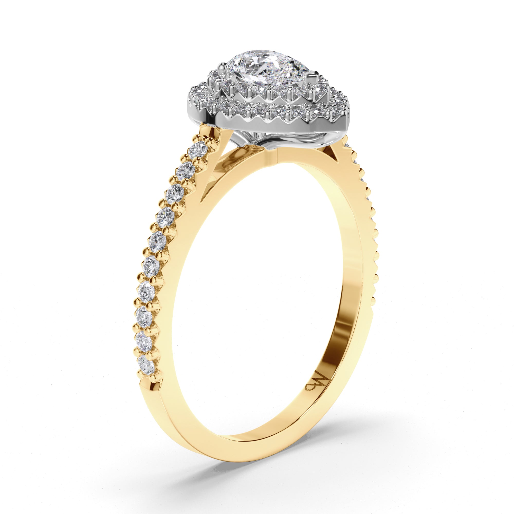 Pear Diamond Engagement Ring with Cut Claw Double Halo and Diamond Band