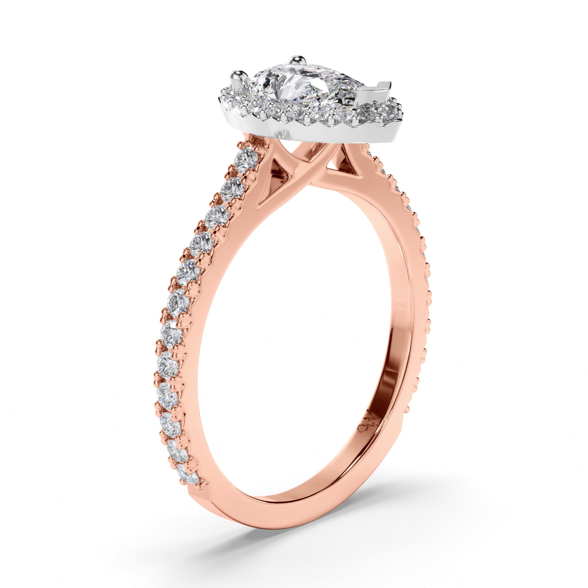 Pear Diamond Engagement Ring with Cut Claw Diamond Halo and Band