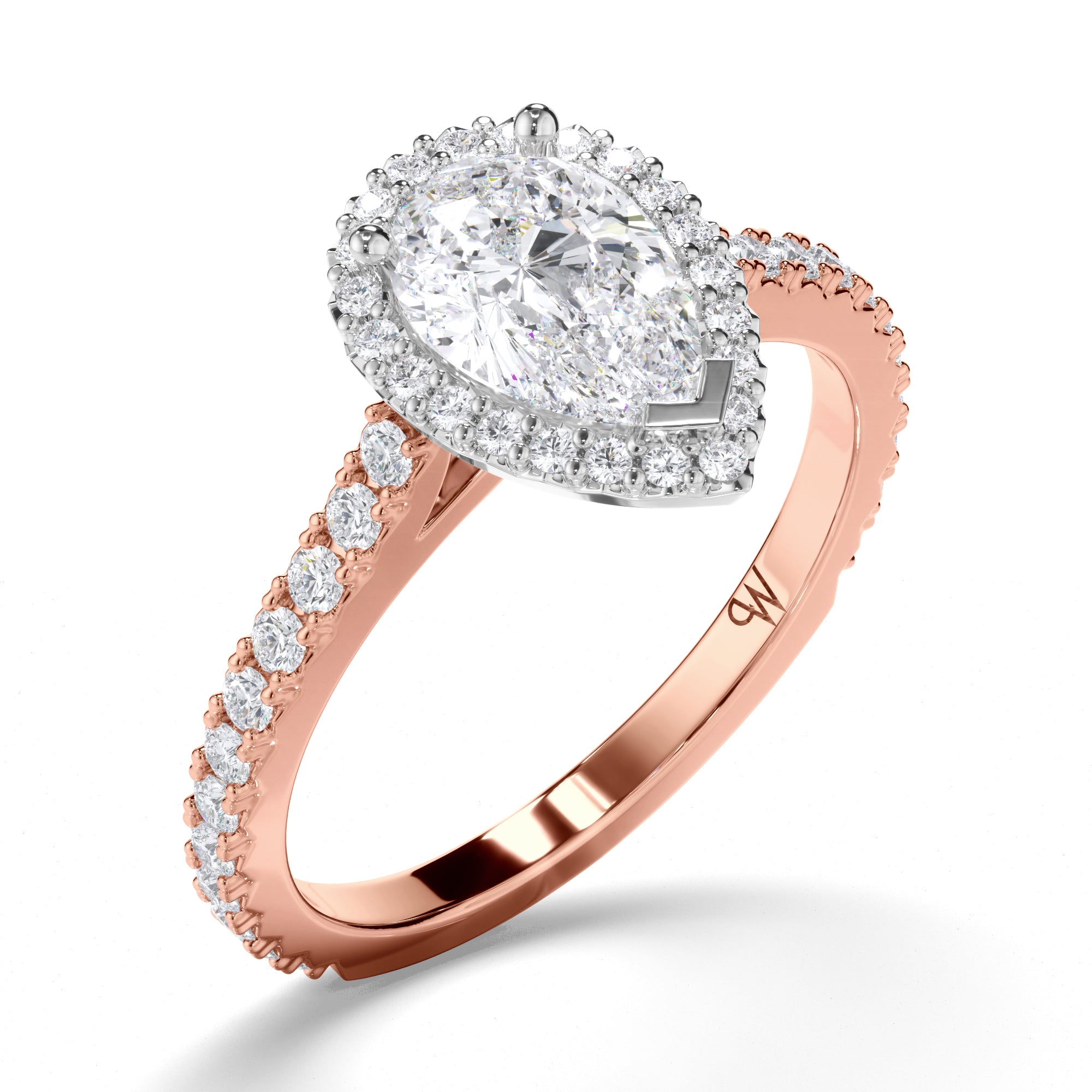 Pear Diamond Engagement Ring with Cut Claw Diamond Halo and Band