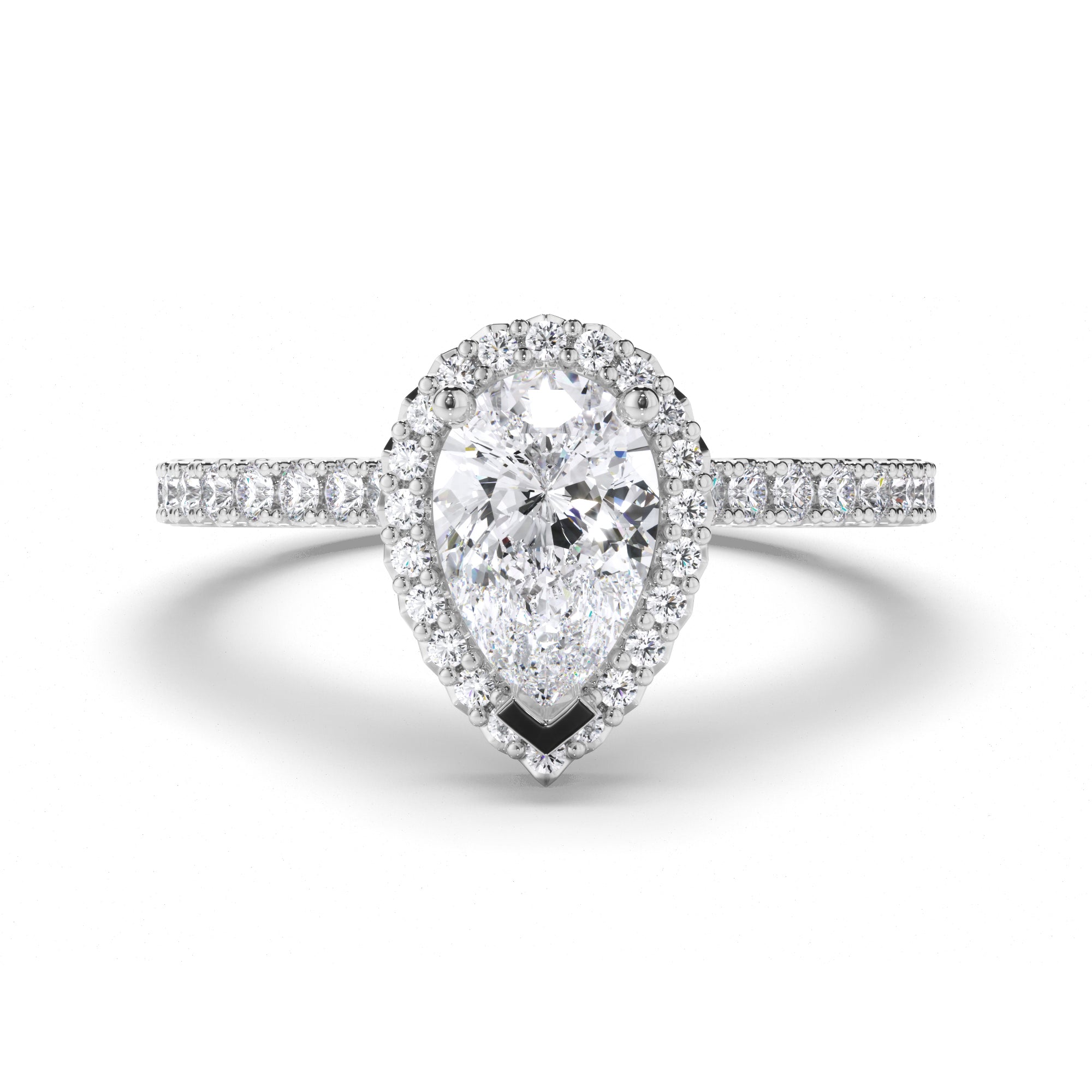 Pear Diamond Engagement Ring with Cut Claw Diamond Halo and Band