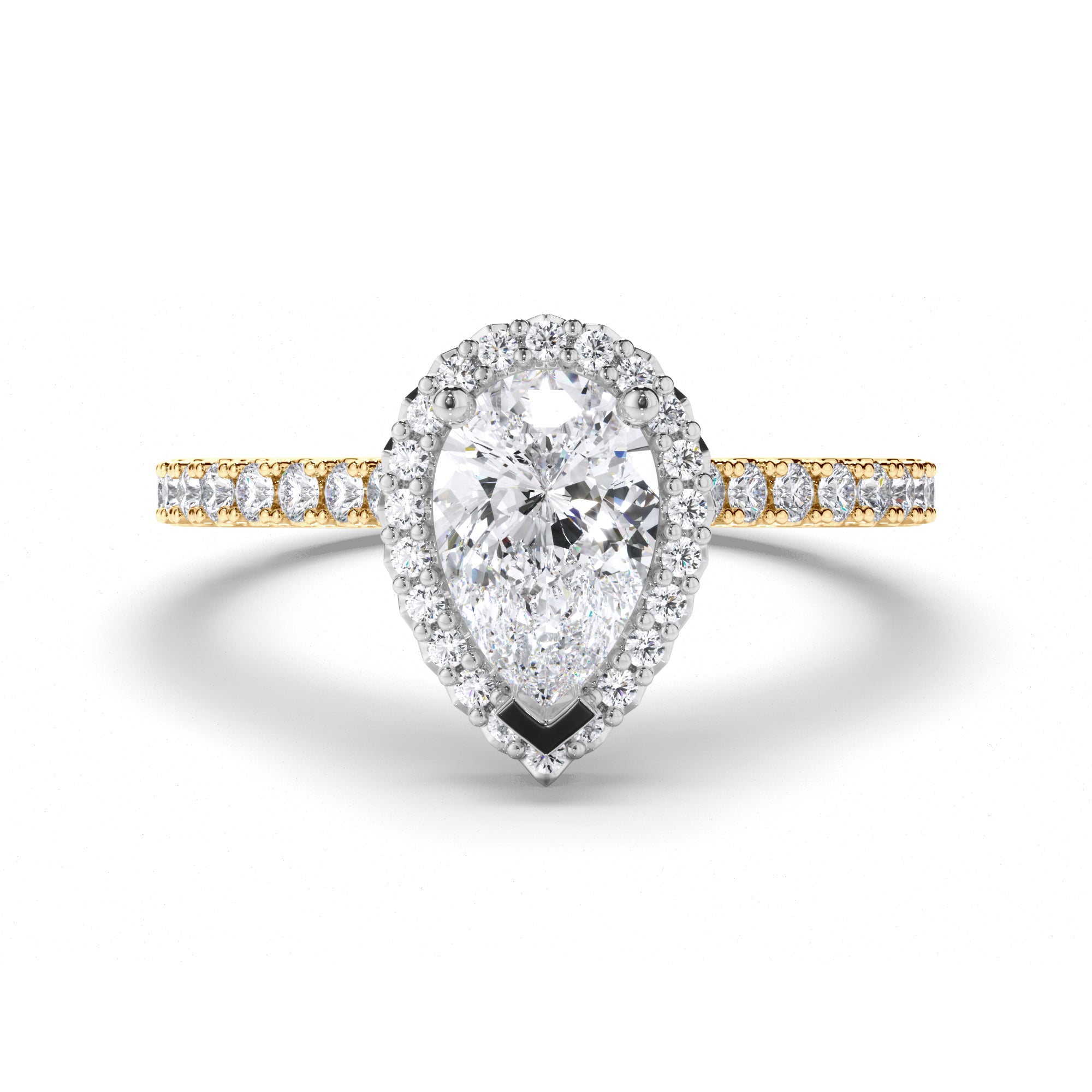 Pear Diamond Engagement Ring with Cut Claw Diamond Halo and Band