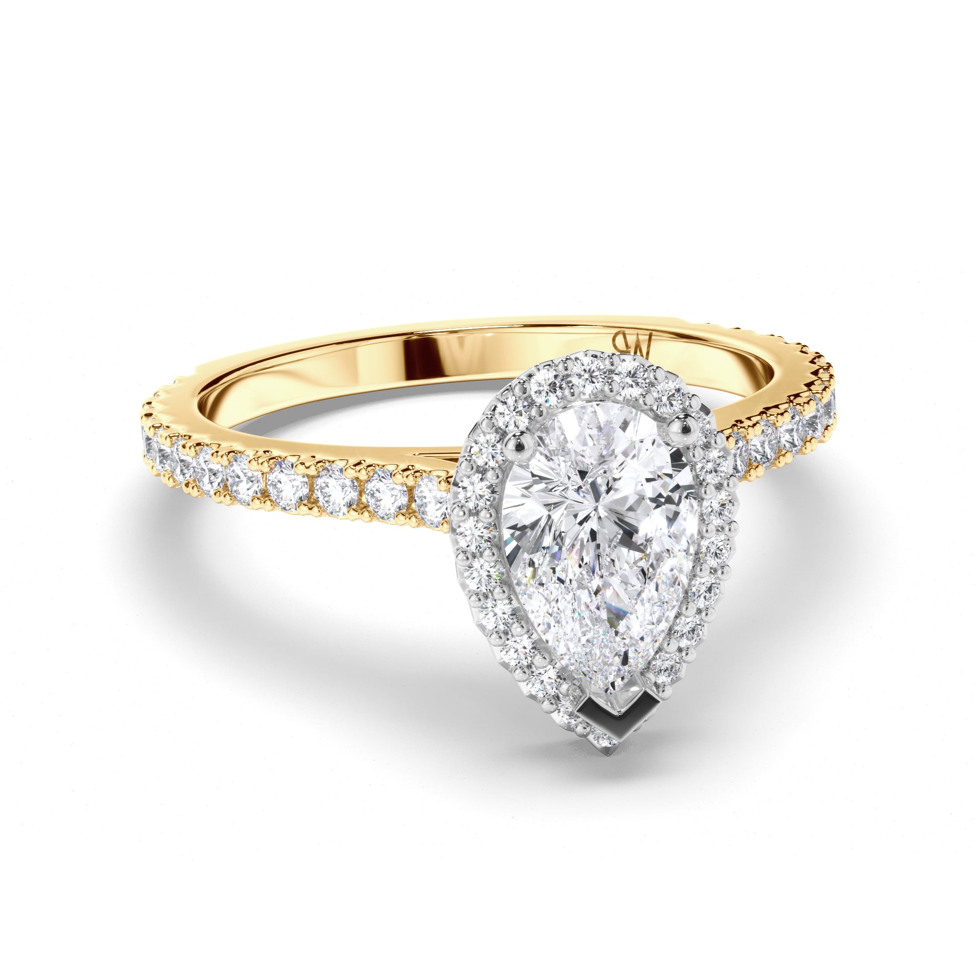 Pear Diamond Engagement Ring with Cut Claw Diamond Halo and Band