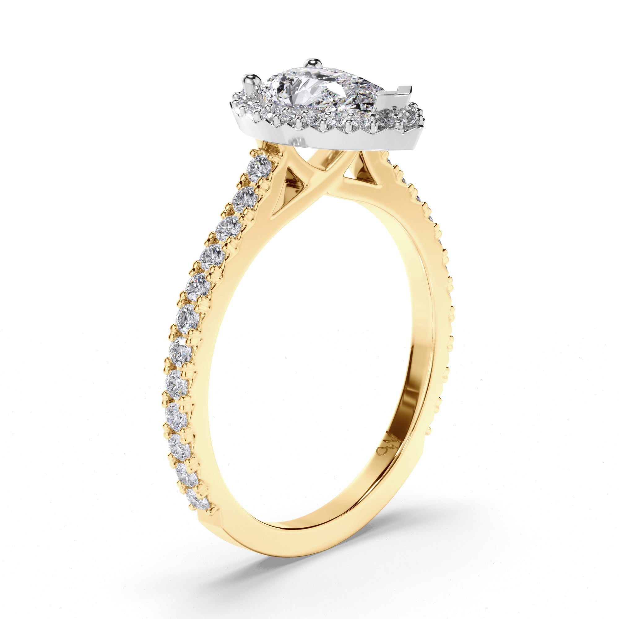Pear Diamond Engagement Ring with Cut Claw Diamond Halo and Band