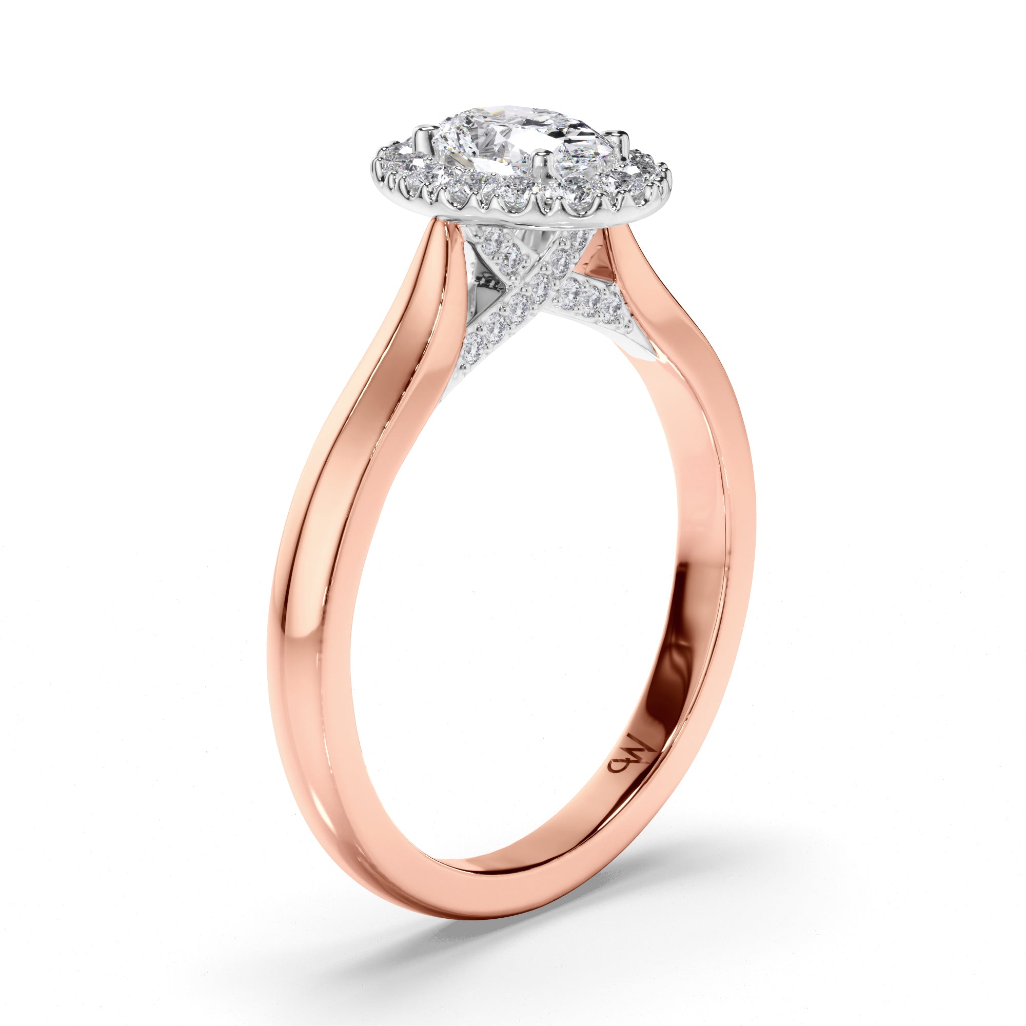 Oval Diamond Engagement Ring with Cut Claw Halo and Undersweep