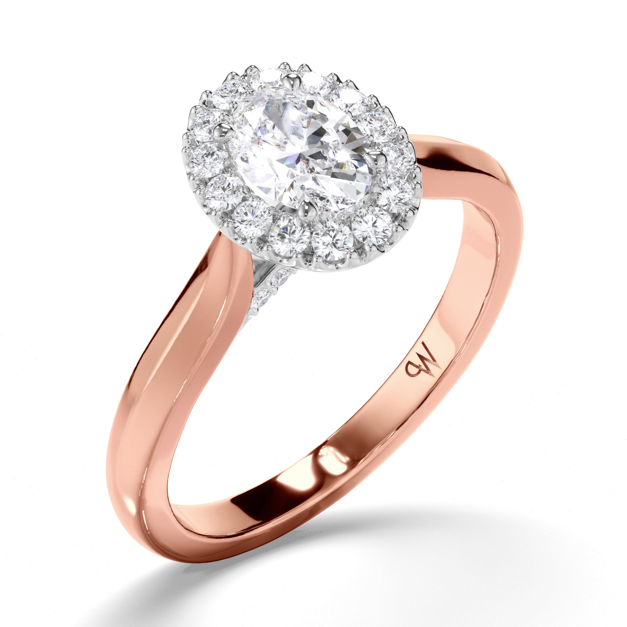 Oval Diamond Engagement Ring with Cut Claw Halo and Undersweep