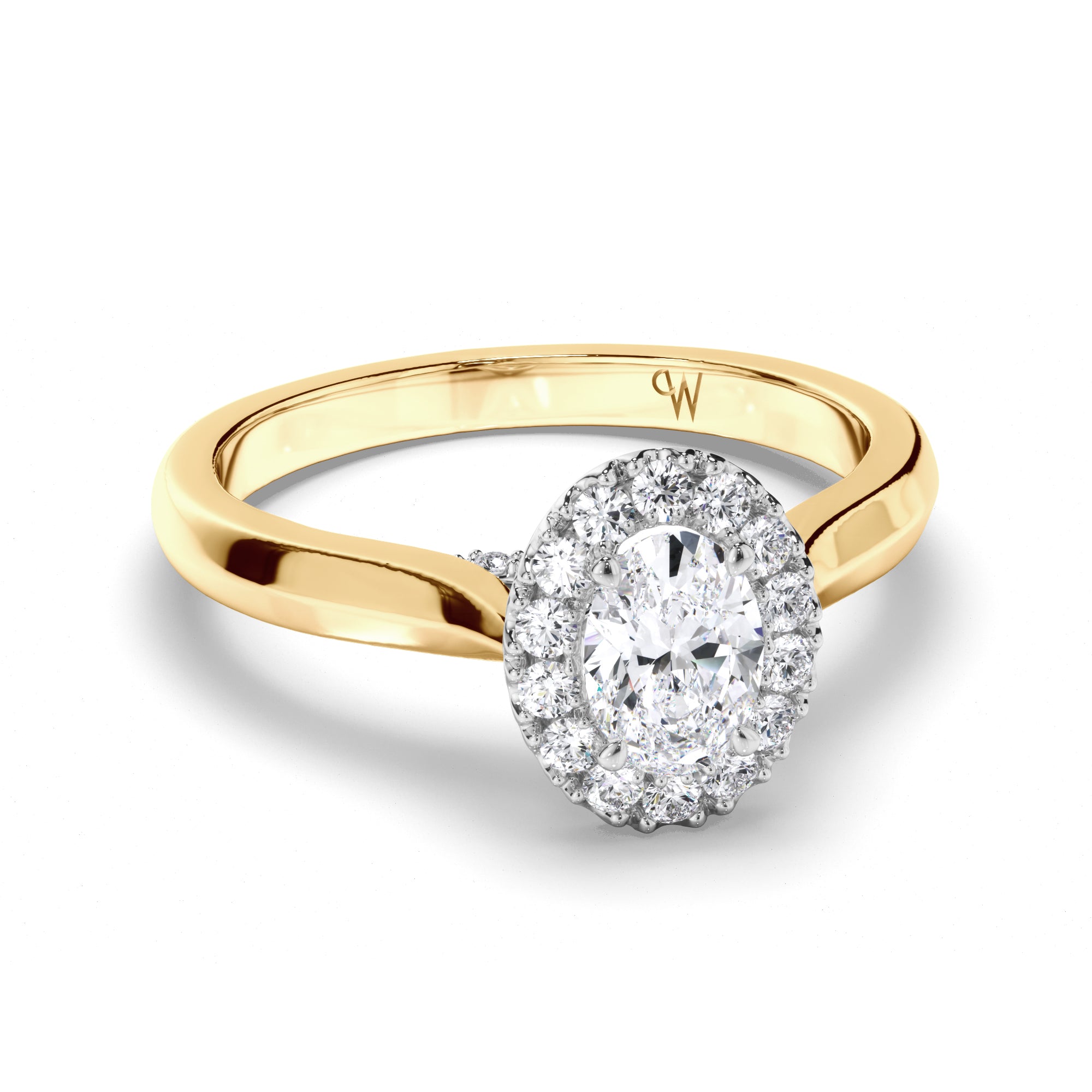 Oval Diamond Engagement Ring with Cut Claw Halo and Undersweep