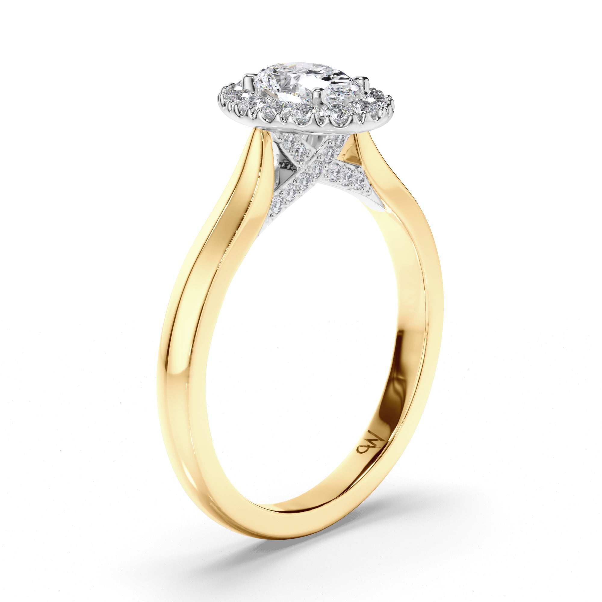 Oval Diamond Engagement Ring with Cut Claw Halo and Undersweep