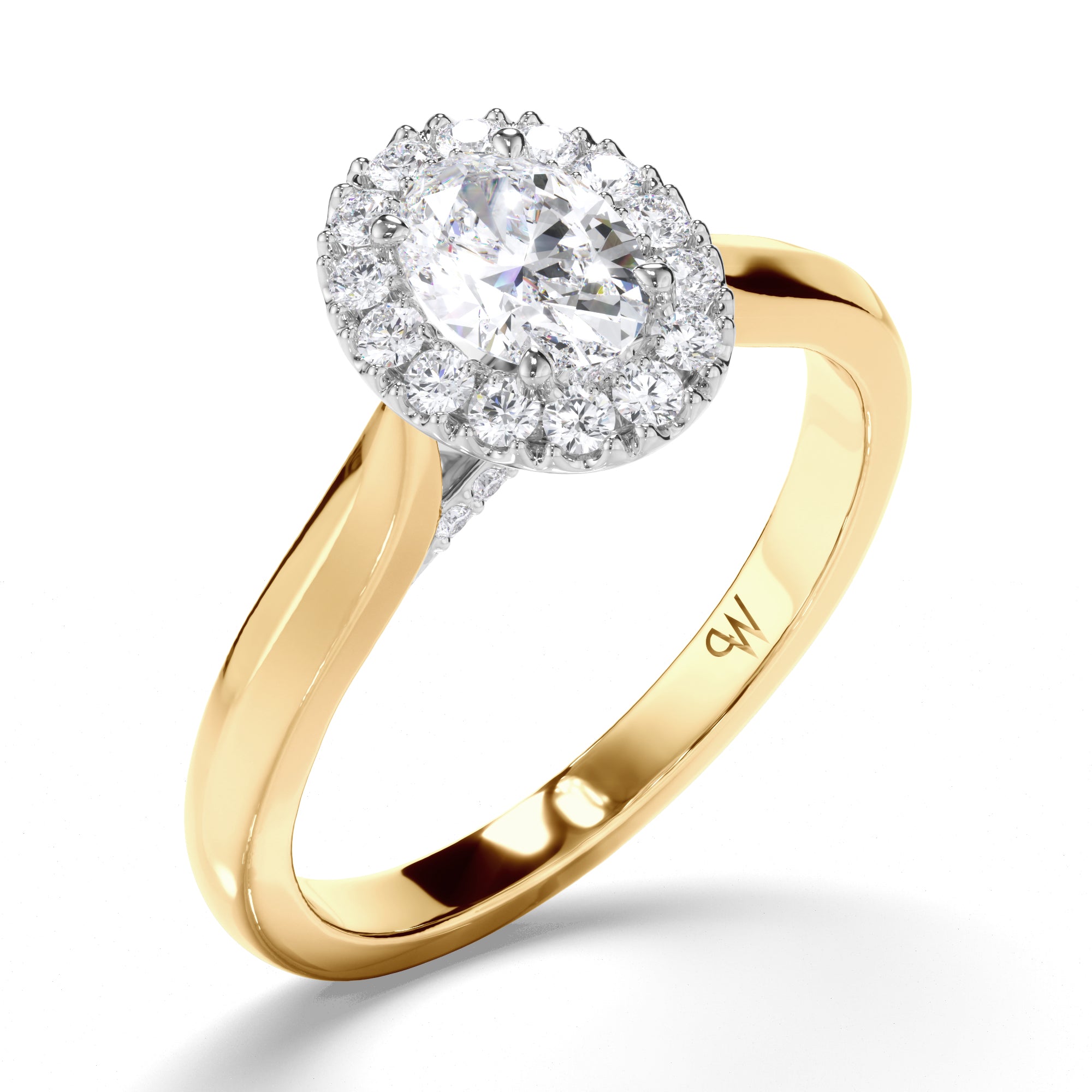 Oval Diamond Engagement Ring with Cut Claw Halo and Undersweep
