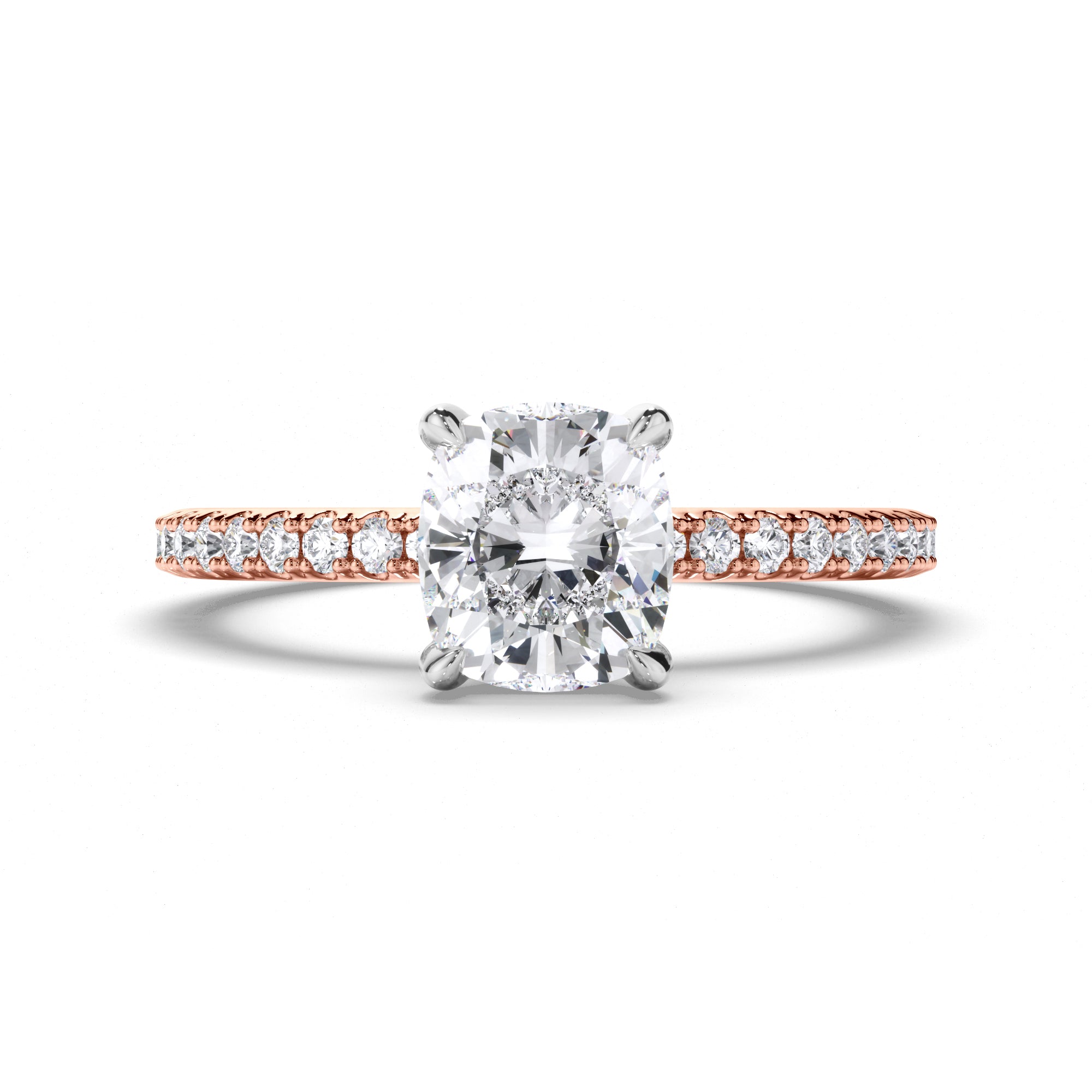 Cushion Diamond Solitaire Engagement Ring with Hidden Halo