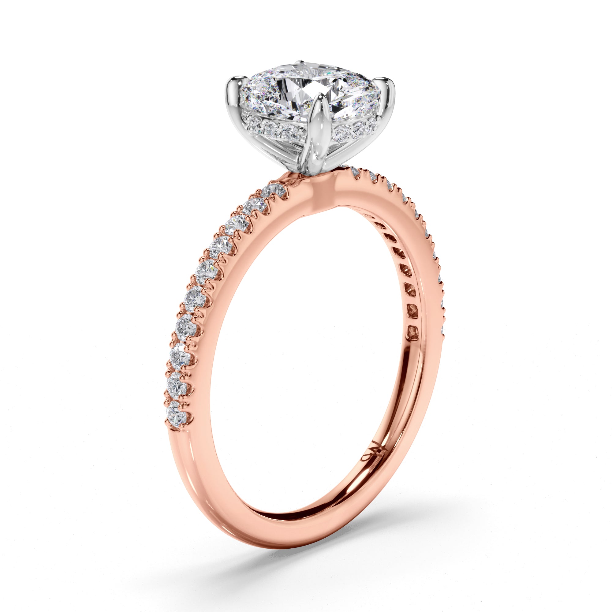 Cushion Diamond Solitaire Engagement Ring with Hidden Halo