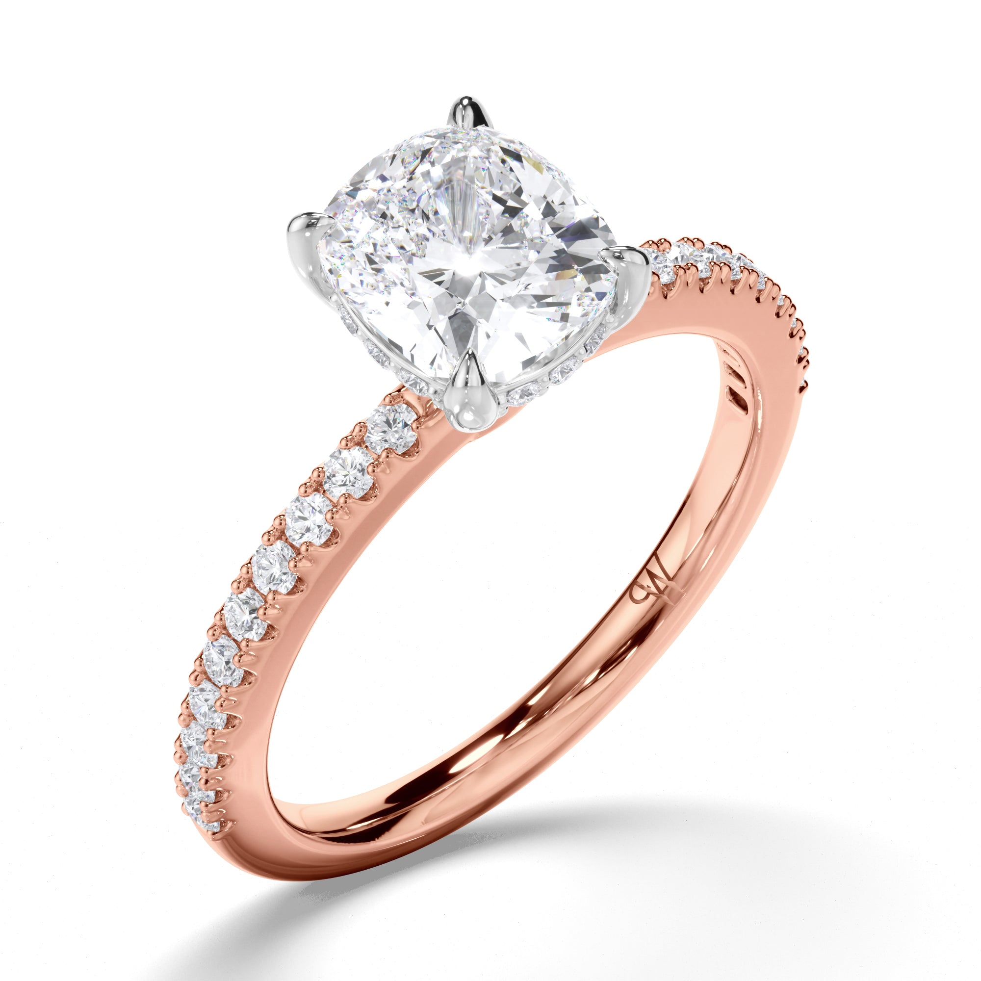 Cushion Diamond Solitaire Engagement Ring with Hidden Halo