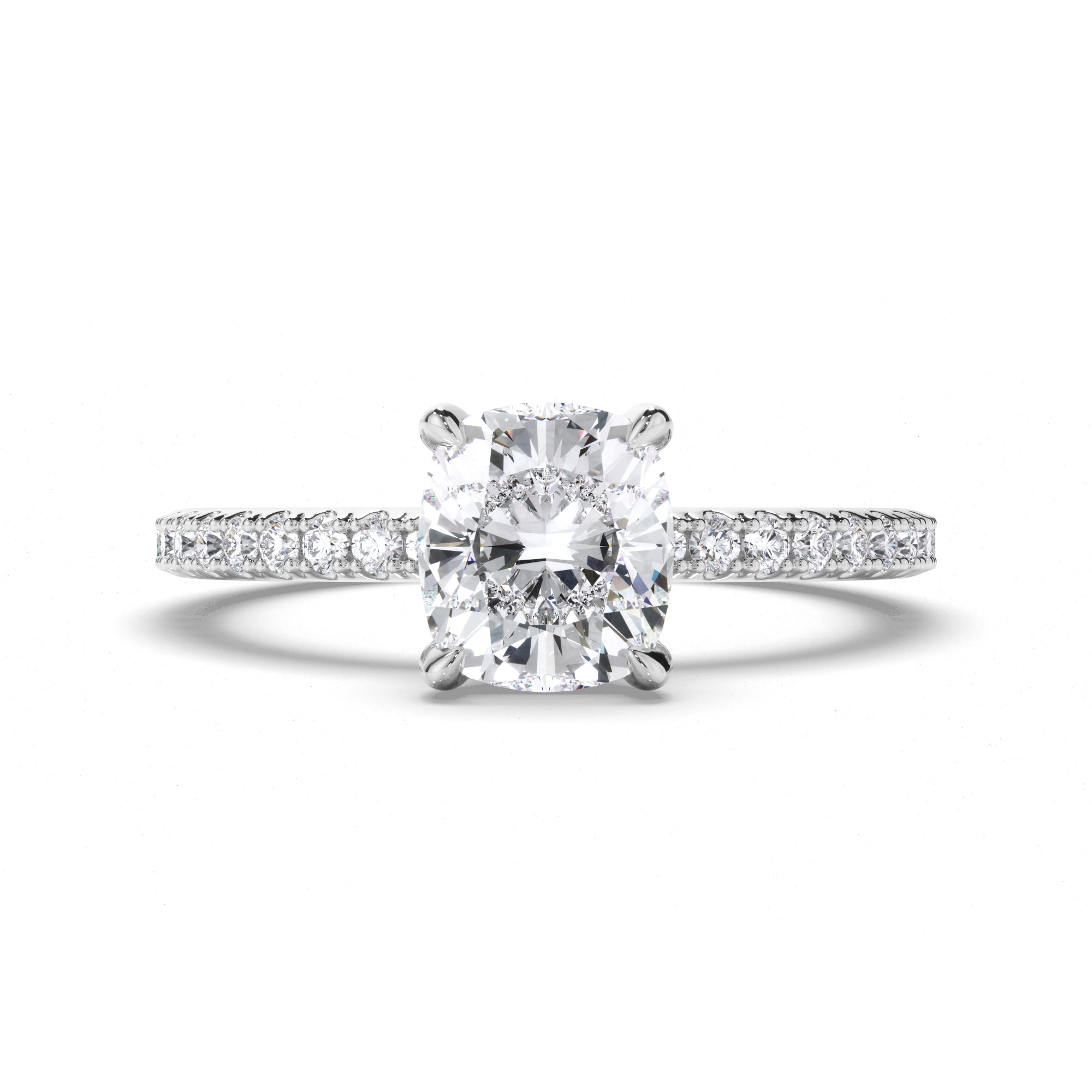 Cushion Diamond Solitaire Engagement Ring with Hidden Halo