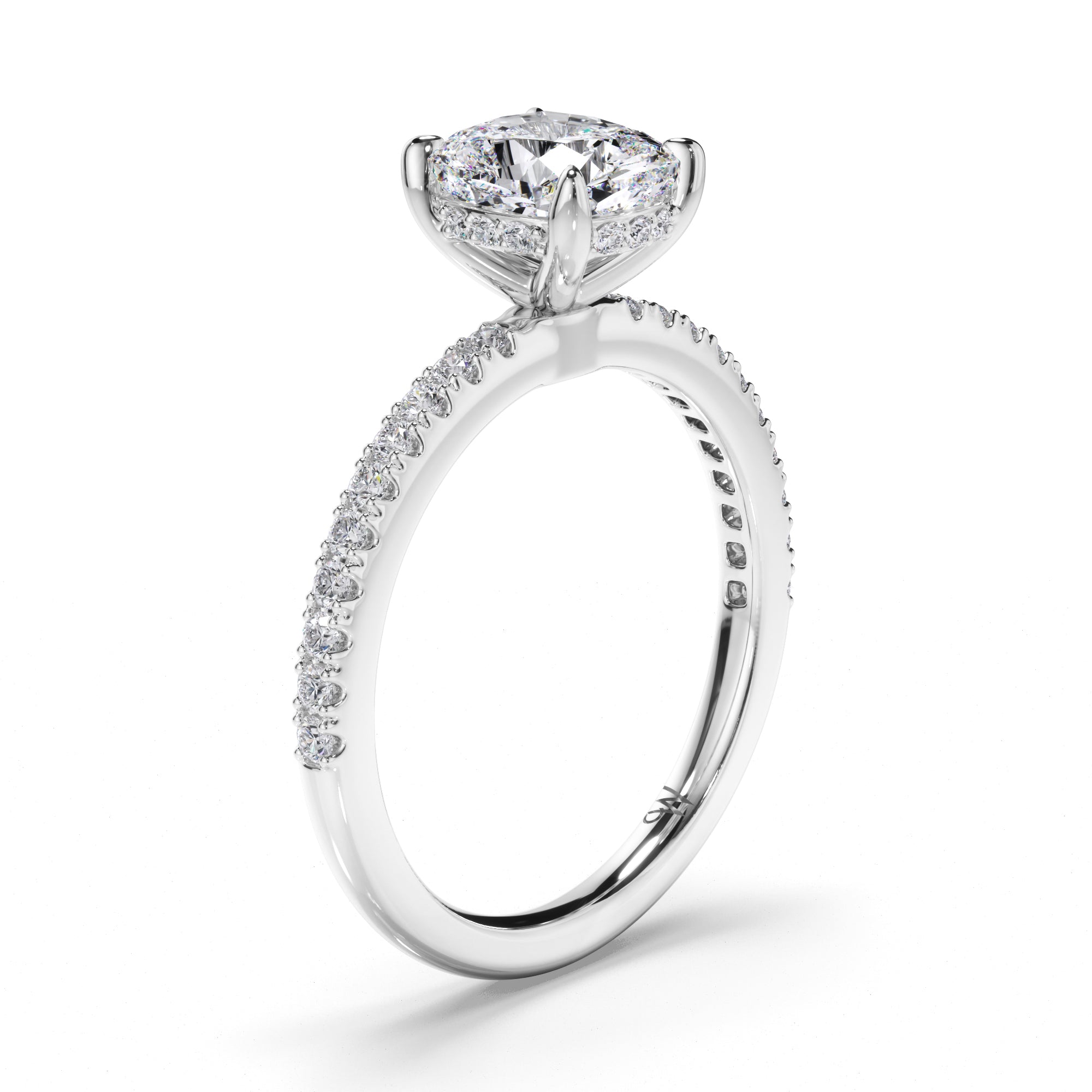 Cushion Diamond Solitaire Engagement Ring with Hidden Halo