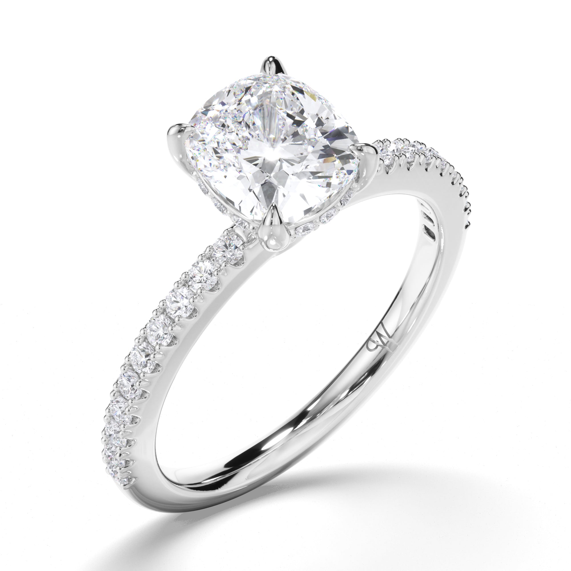 Cushion Diamond Solitaire Engagement Ring with Hidden Halo