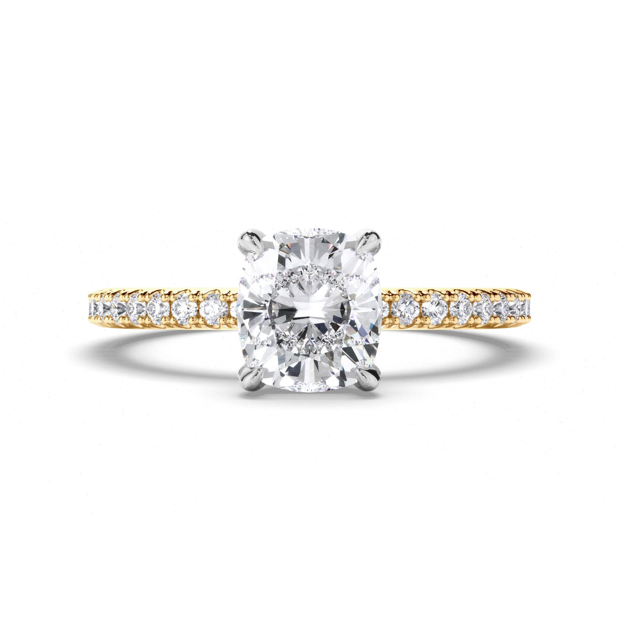 Cushion Diamond Solitaire Engagement Ring with Hidden Halo