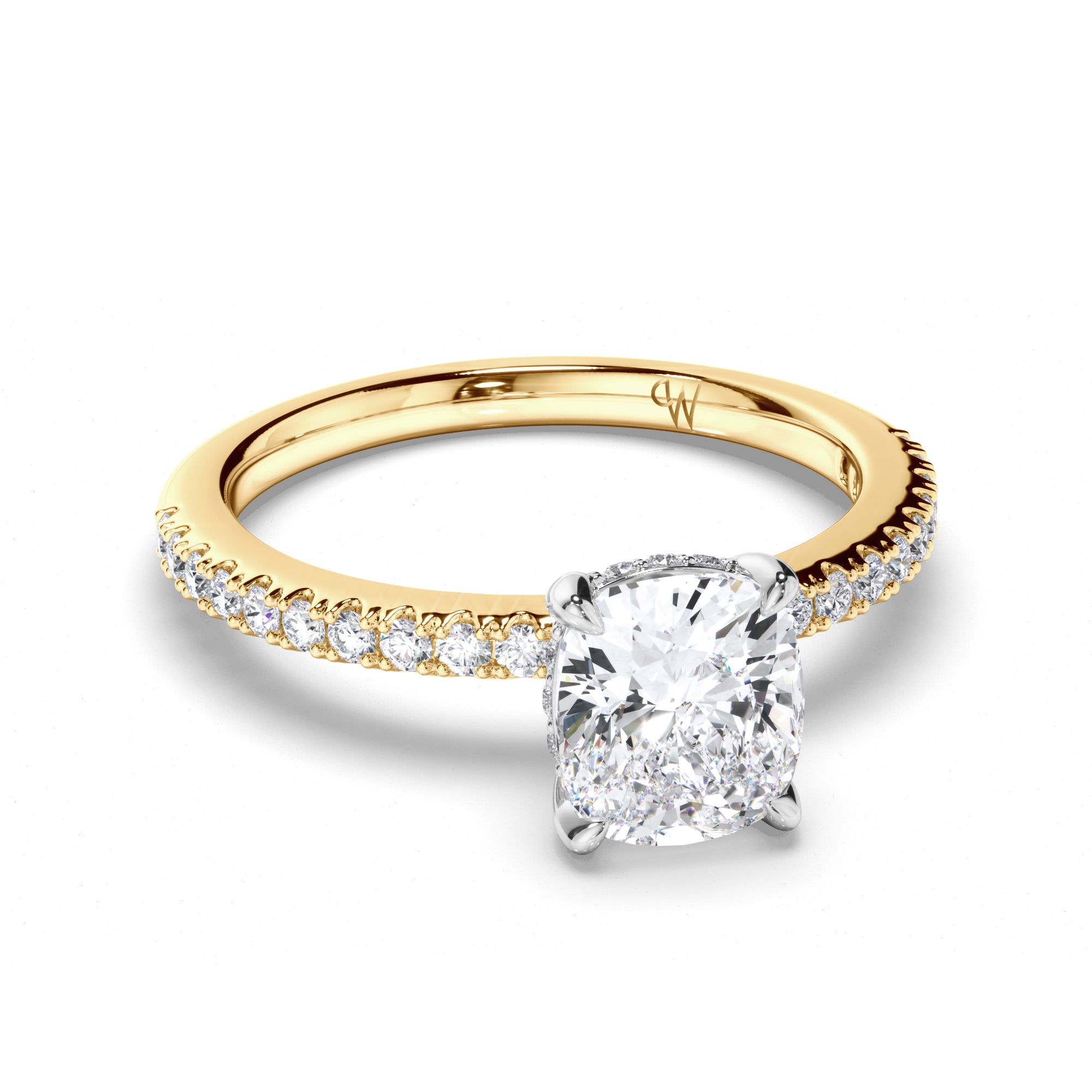 Cushion Diamond Solitaire Engagement Ring with Hidden Halo