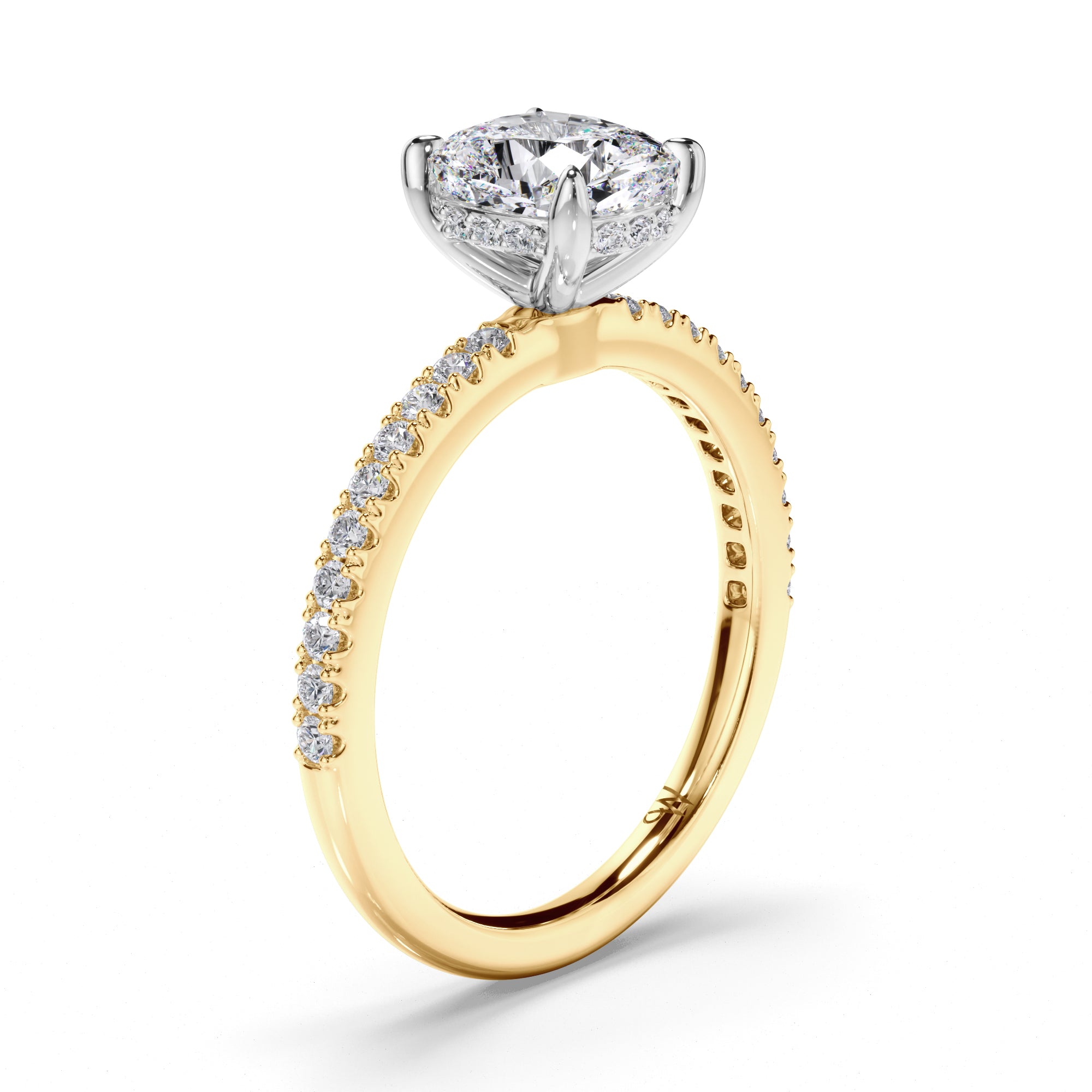 Cushion Diamond Solitaire Engagement Ring with Hidden Halo