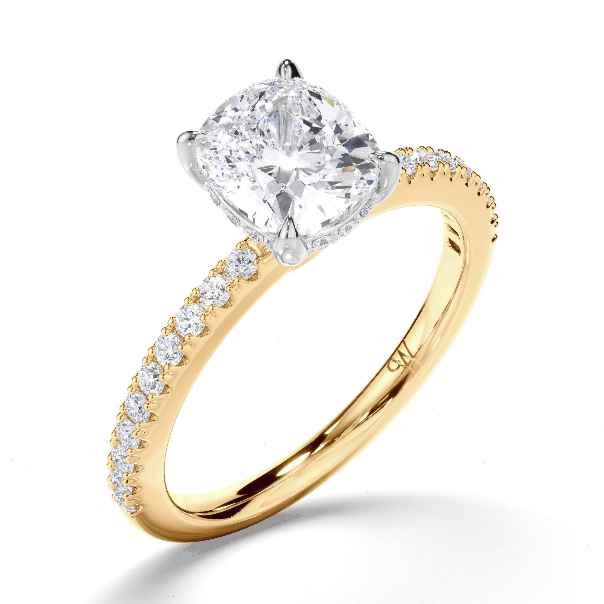 Cushion Diamond Solitaire Engagement Ring with Hidden Halo