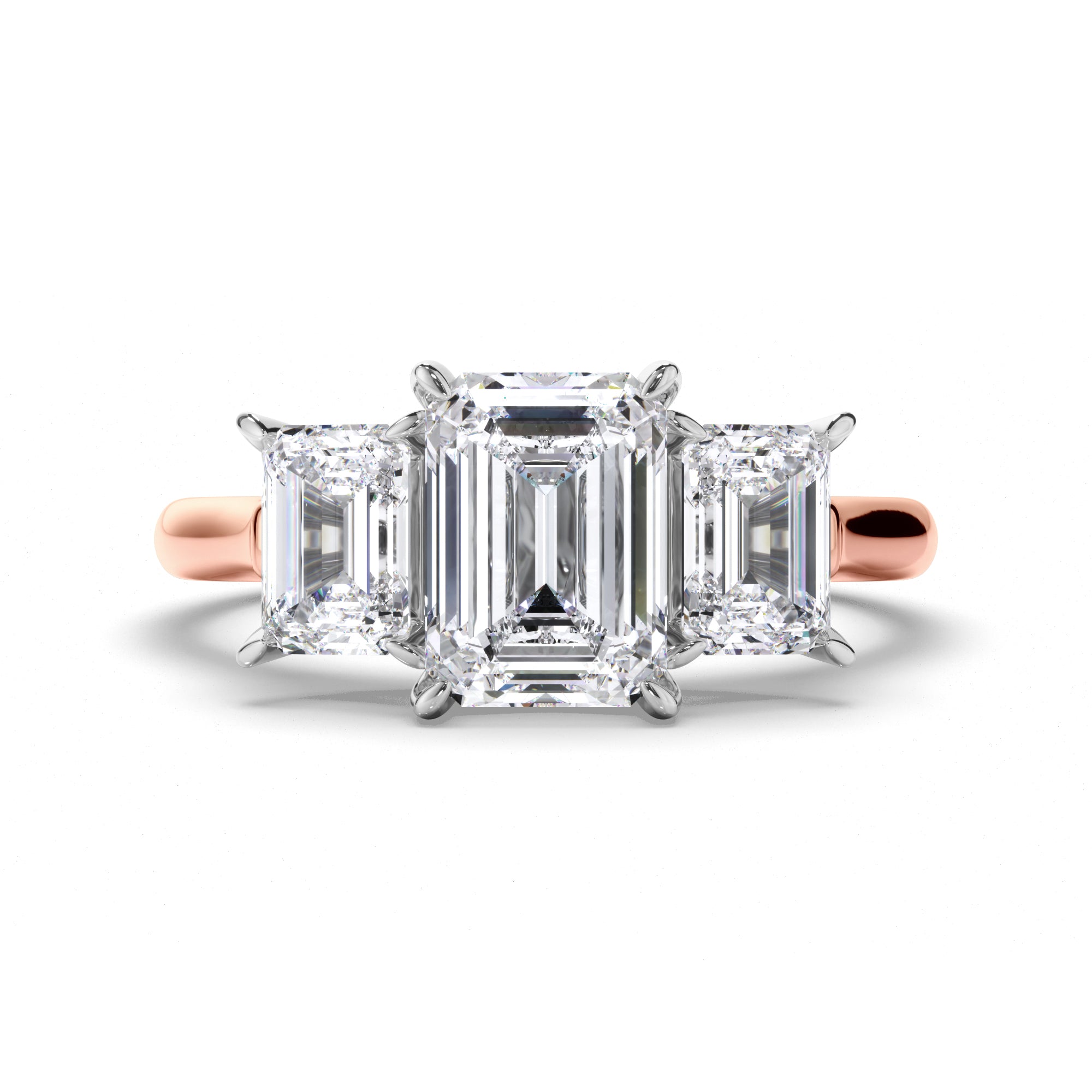 Emerald Cut Diamond Trilogy Engagement Ring