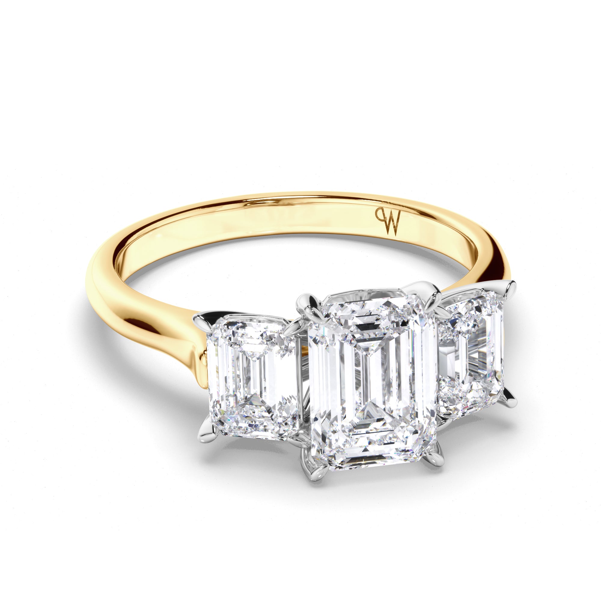 Emerald Cut Diamond Trilogy Engagement Ring