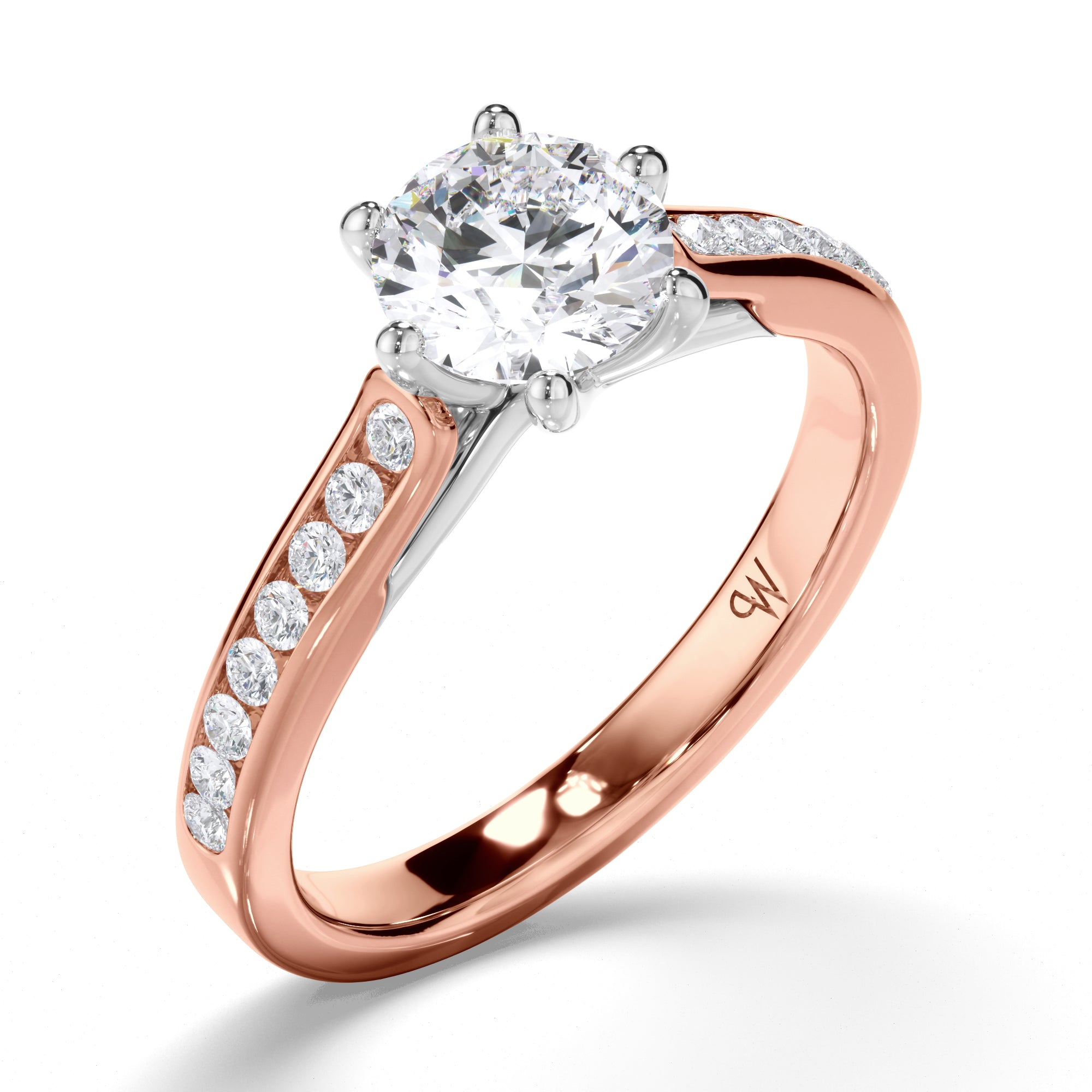 Round Diamond Engagement Ring with Channel Set Band