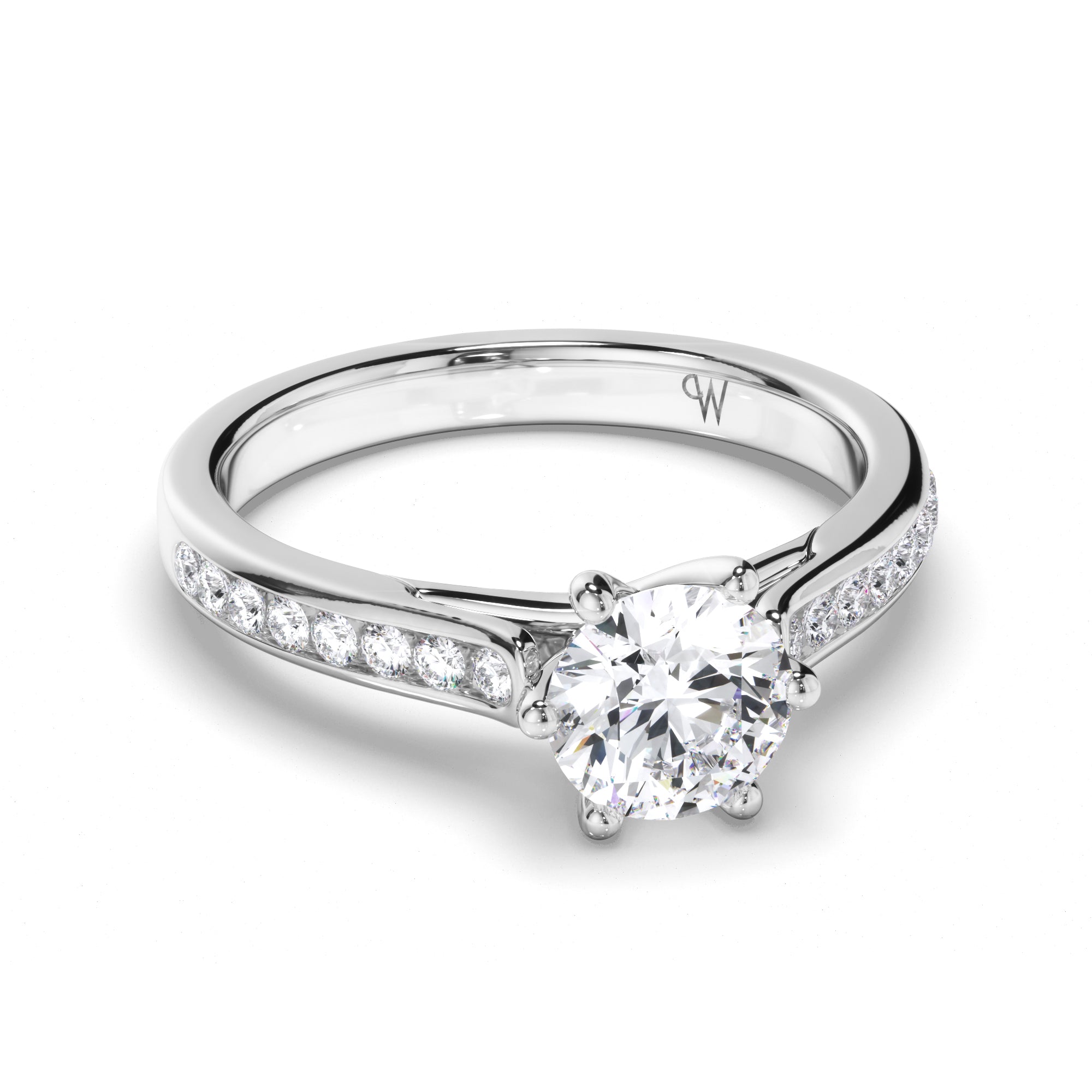 Round Diamond Engagement Ring with Channel Set Band