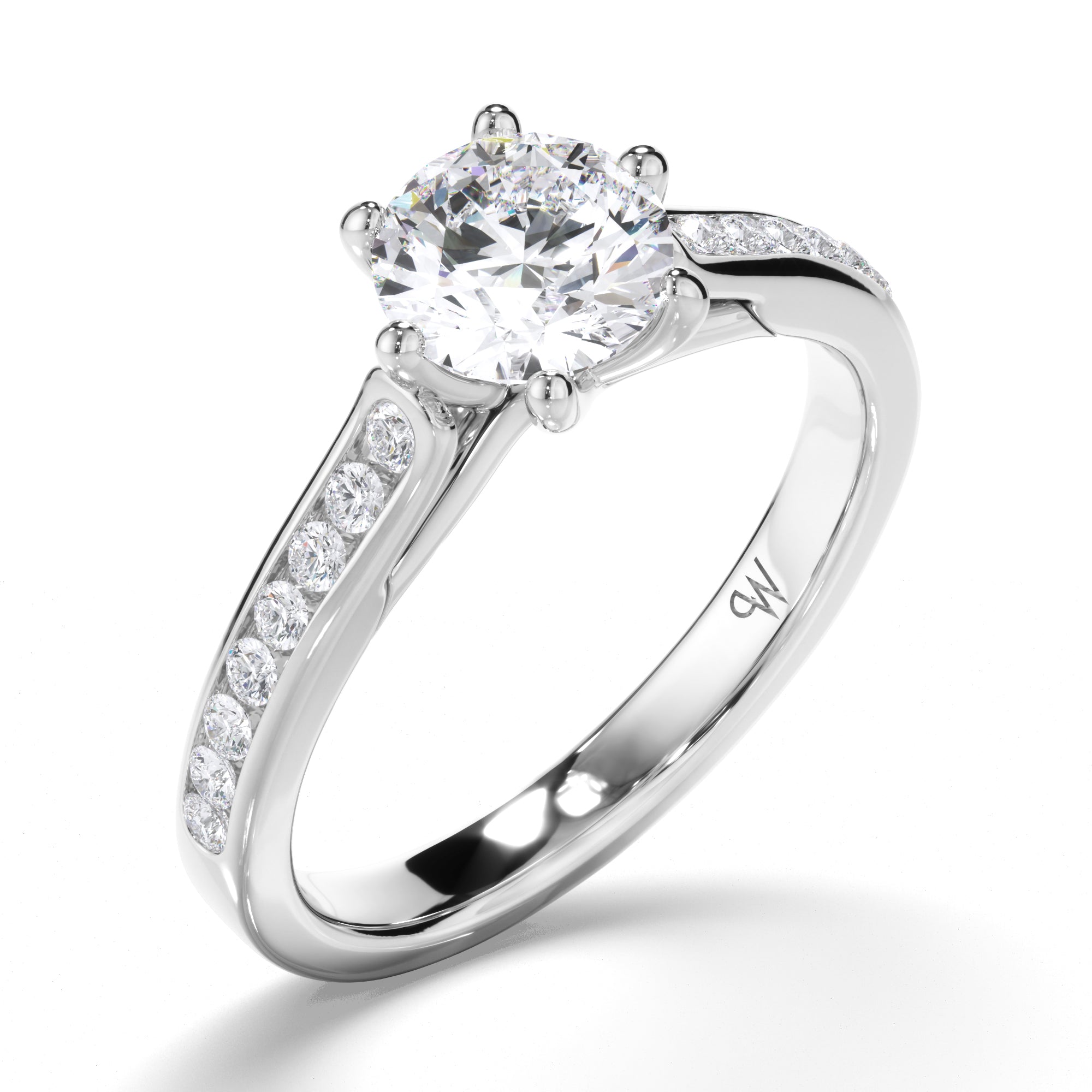Round Diamond Engagement Ring with Channel Set Band