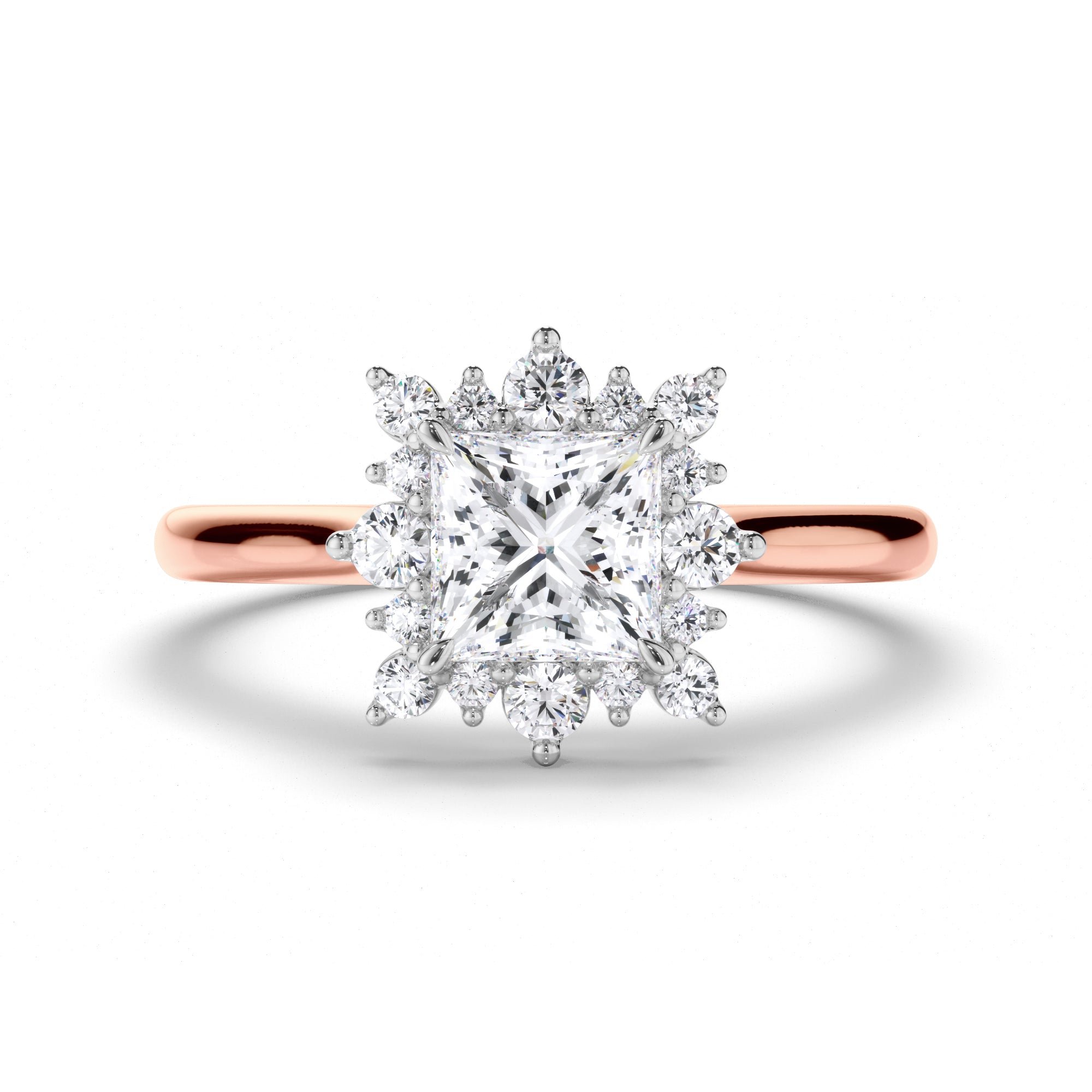 Princess Cut Diamond Engagement Ring with Scattered Halo