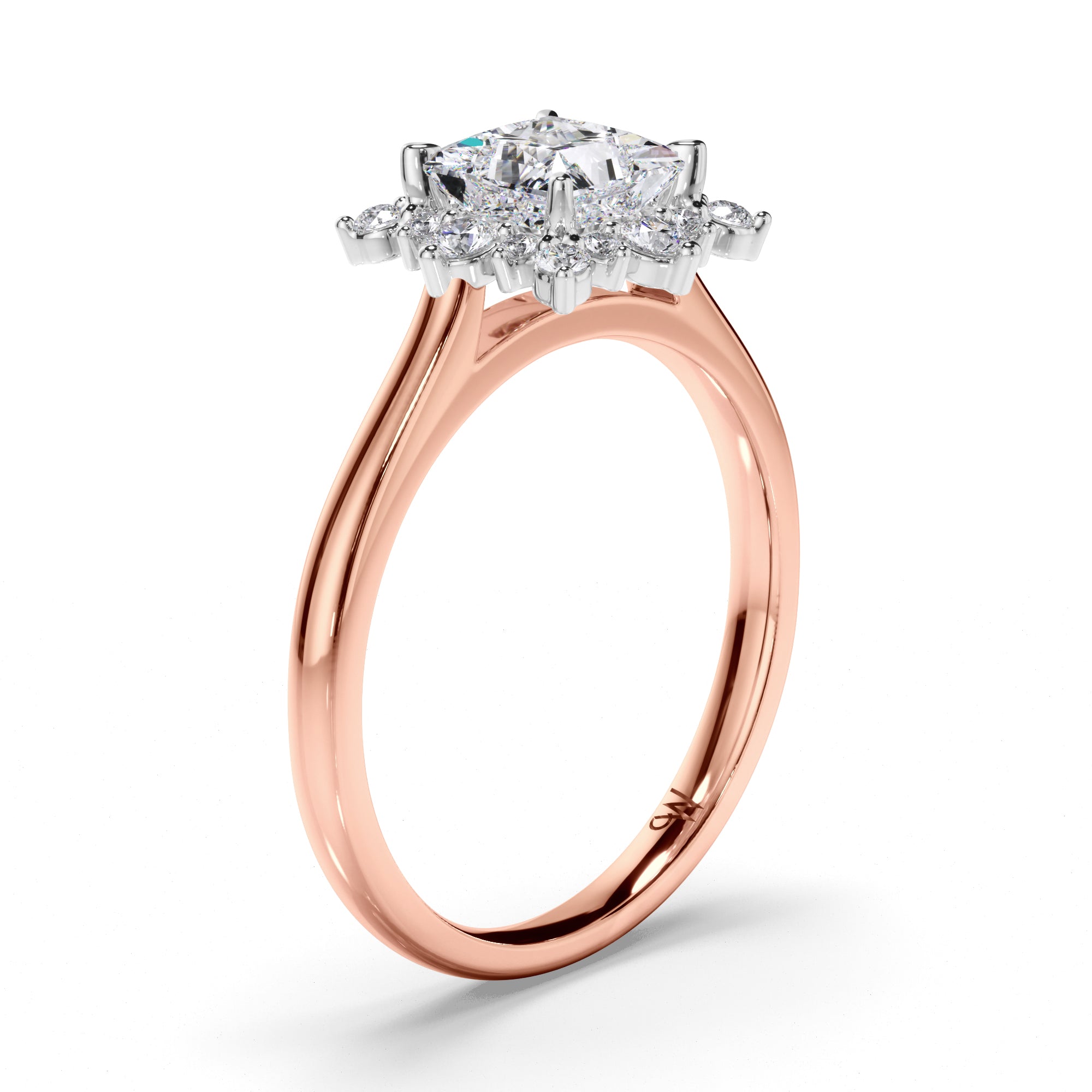 Princess Cut Diamond Engagement Ring with Scattered Halo