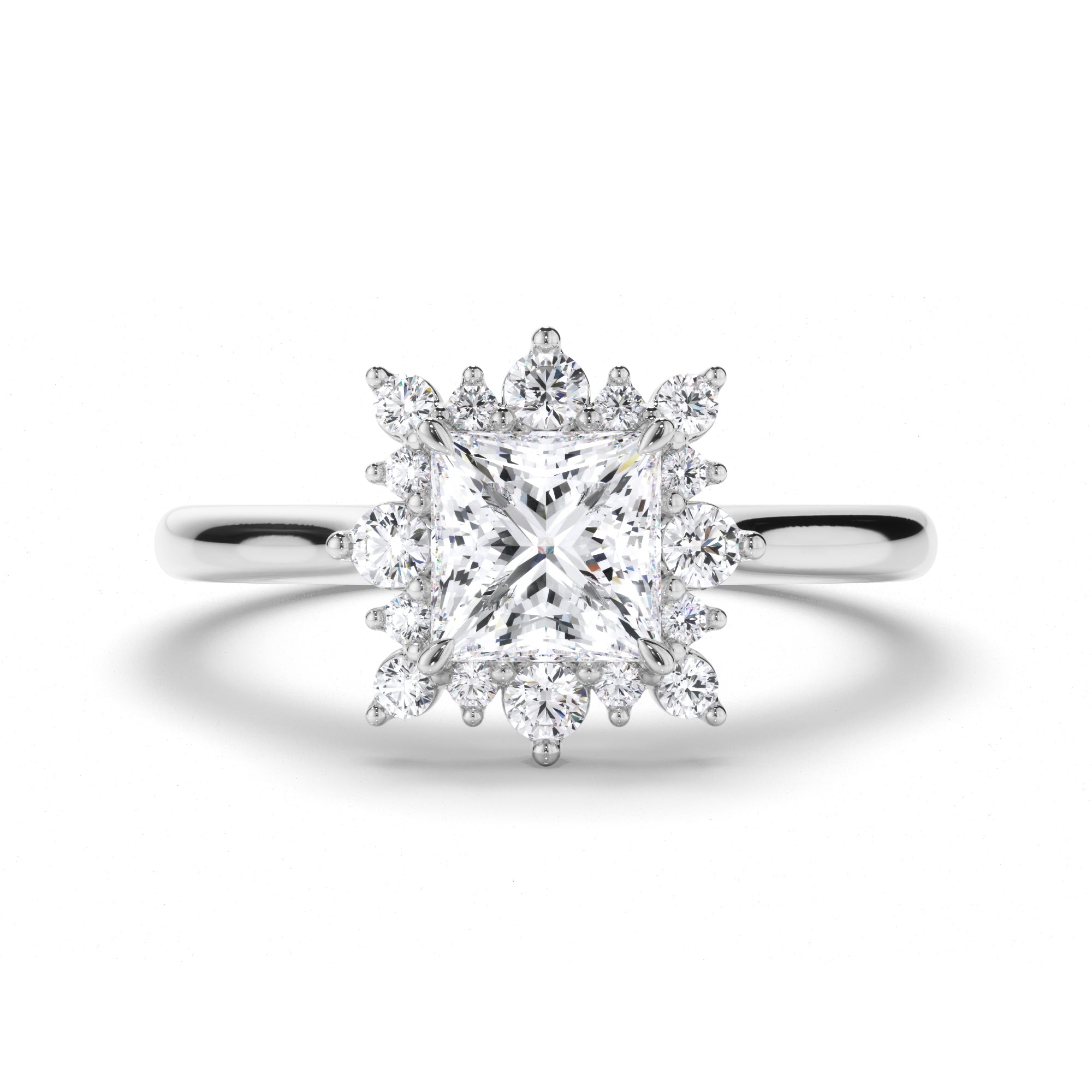 Princess Cut Diamond Engagement Ring with Scattered Halo
